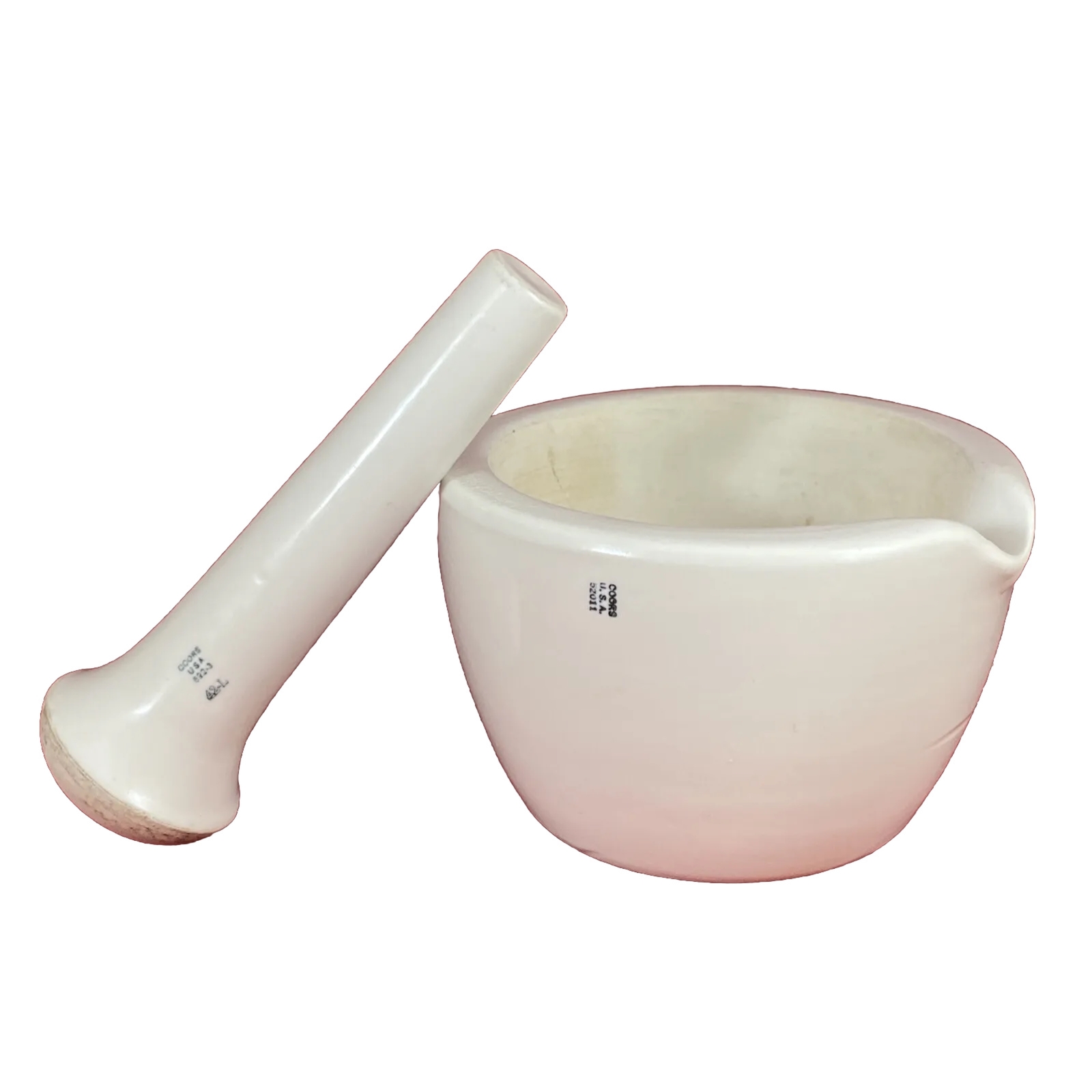 Vintage Antique Apothecary Mortar Pestle Pestal Coors Ceramic With Spout USA