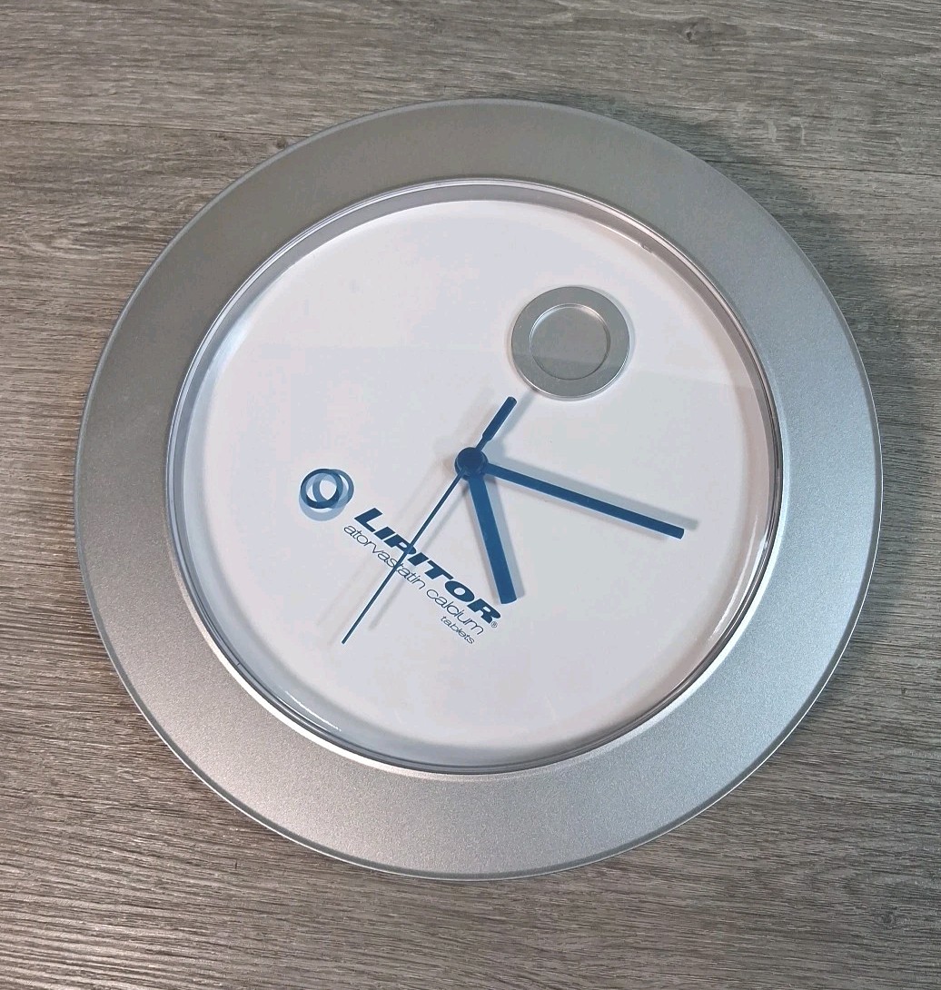 LIPITOR Atorvastatin Wall Clock Drug Rep Promo 11.25” Silver/white/Blue Pharma