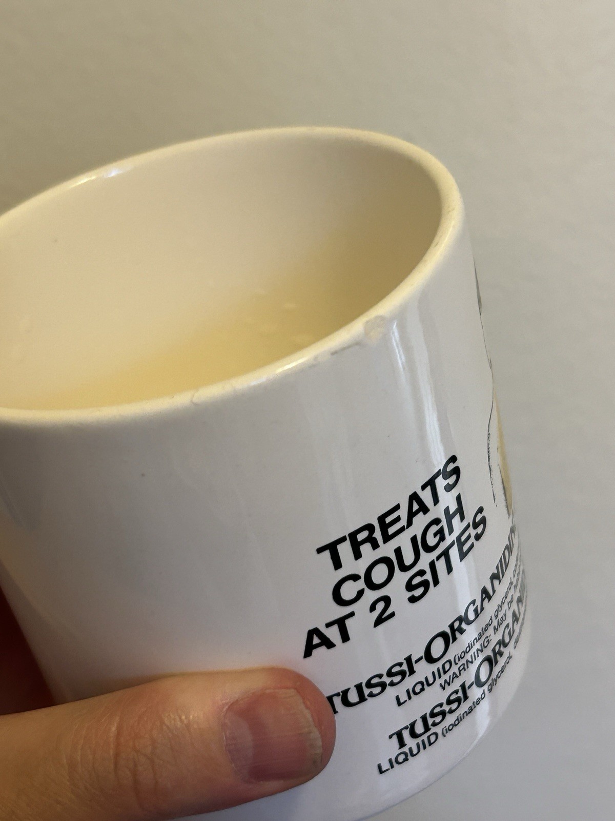 RARE VTG 1980s Pharmaceutical Ad Mug Cup Cough Syrup Tussi-Organidin Codeine