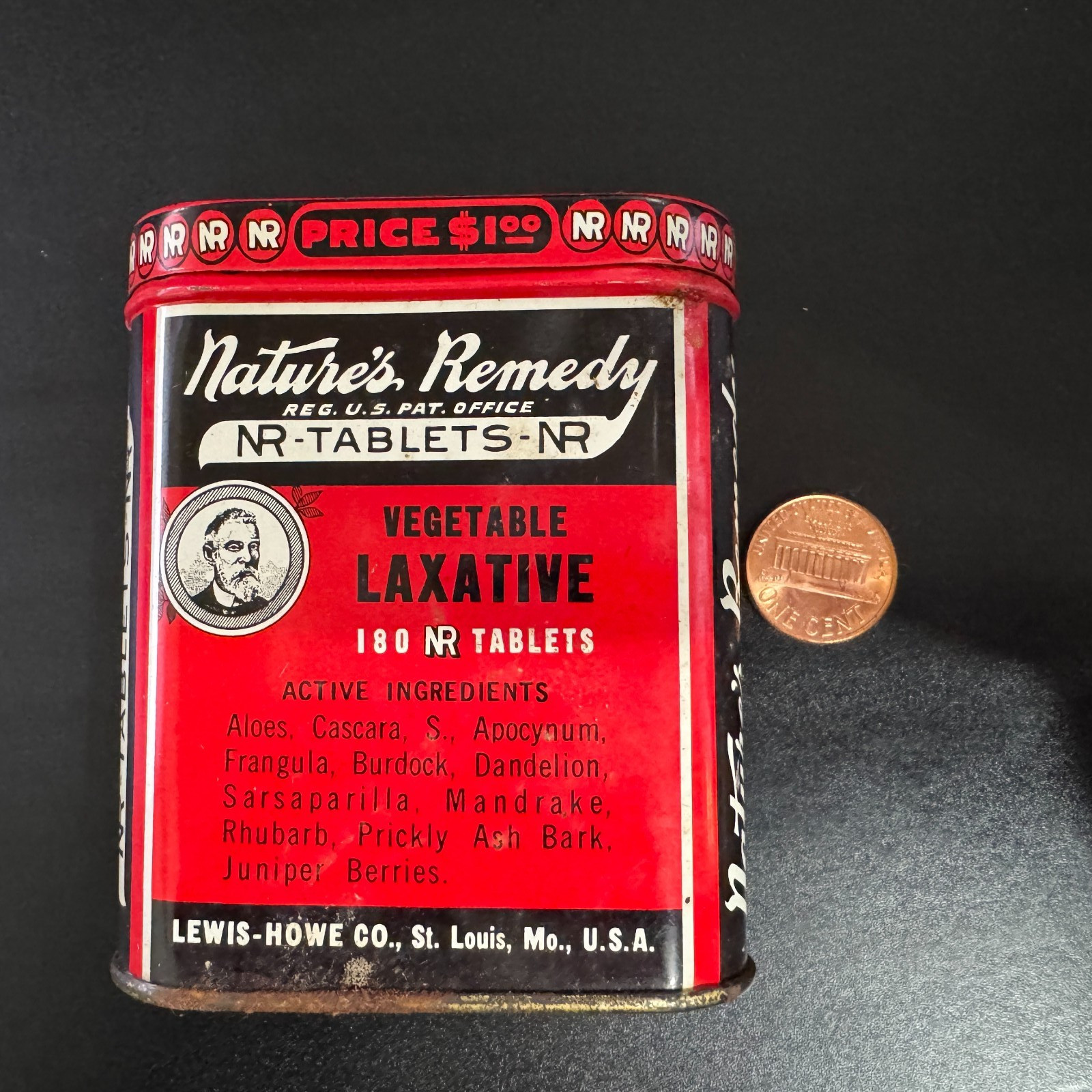 Vintage Nature’s Remedy NR-Tablets Metal Box with Lid, Pharmacy Tin, Circa 1930