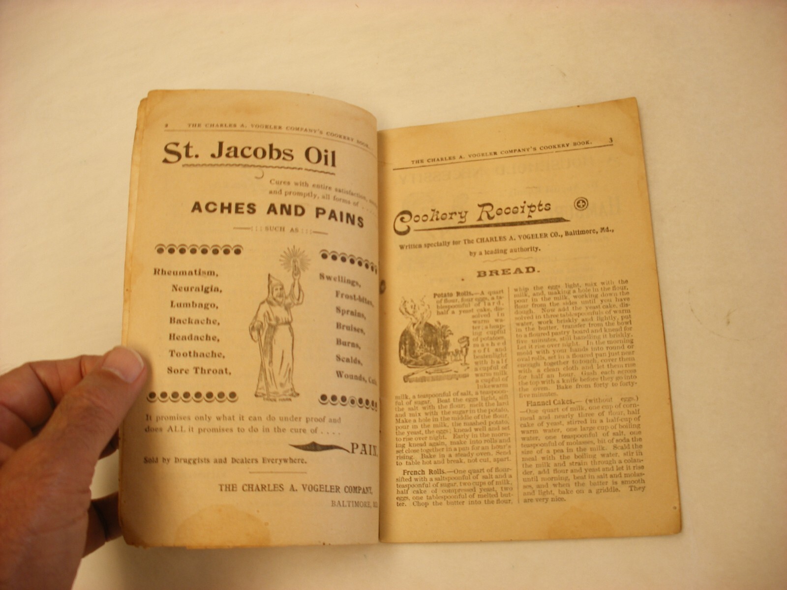 Vtg 1897 Medical Cure Pharmacy Chas. A. Vogeler Co. St. Jacobs Oil Cookbook