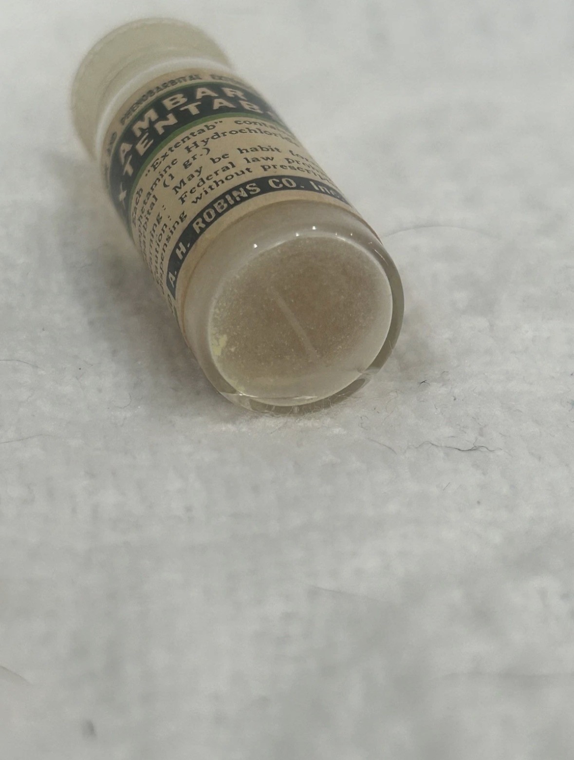 AH Robins Ambar Extentabs EMPTY Medicine Bottle Phenobarbital w/Methamphetamine