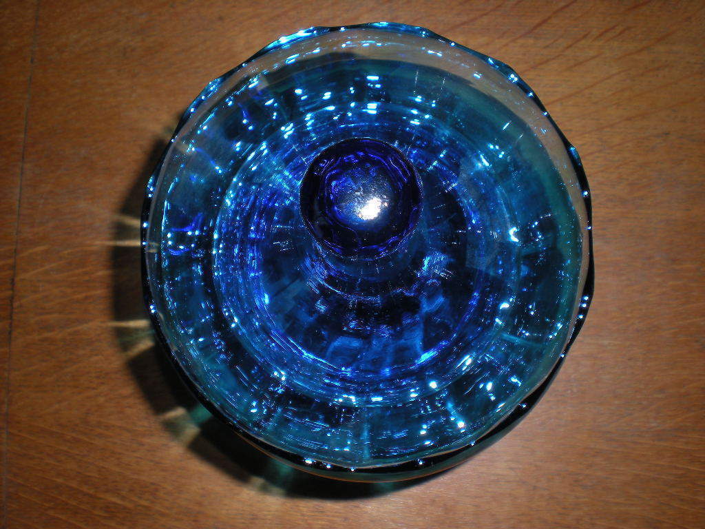 Lg Blue Apothecary Jar Vtg Hand Blown Empoli Italian Canister Circus Tent Lid