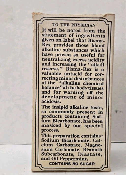 Vintage Bisma-Rex Calcium Carbonate Antacid Bottle And Box Mid 1900s