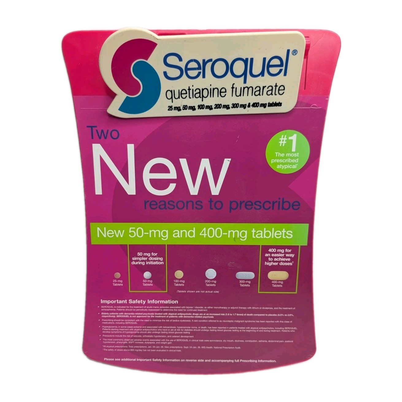 Seroquel New Tablet Size Clipboard Drug Rep Promo 2006 AstraZeneca