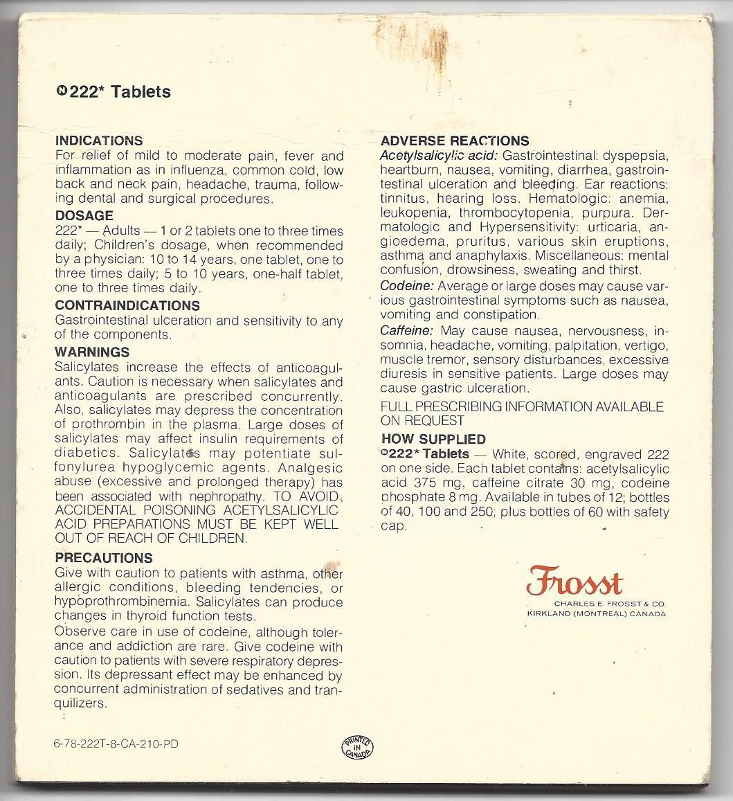very rare Charles E. Frosst 222 ‘Pain’ promo Notepad 1978 Canada Pharmaceuticals