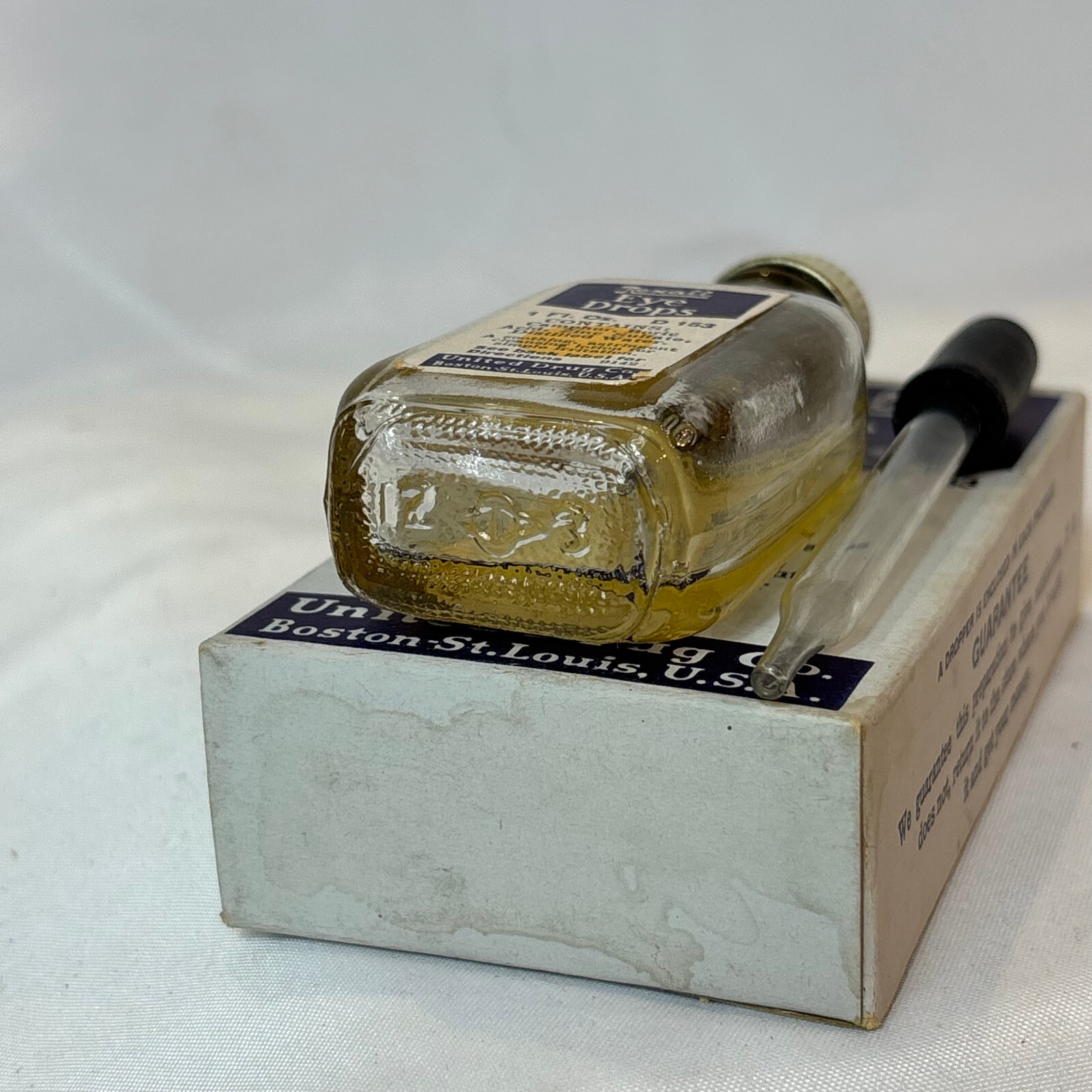 Vtg Rexall Eye Drops Clear Glass Bottle In Original Box 1 Fl Oz United Drug Co.