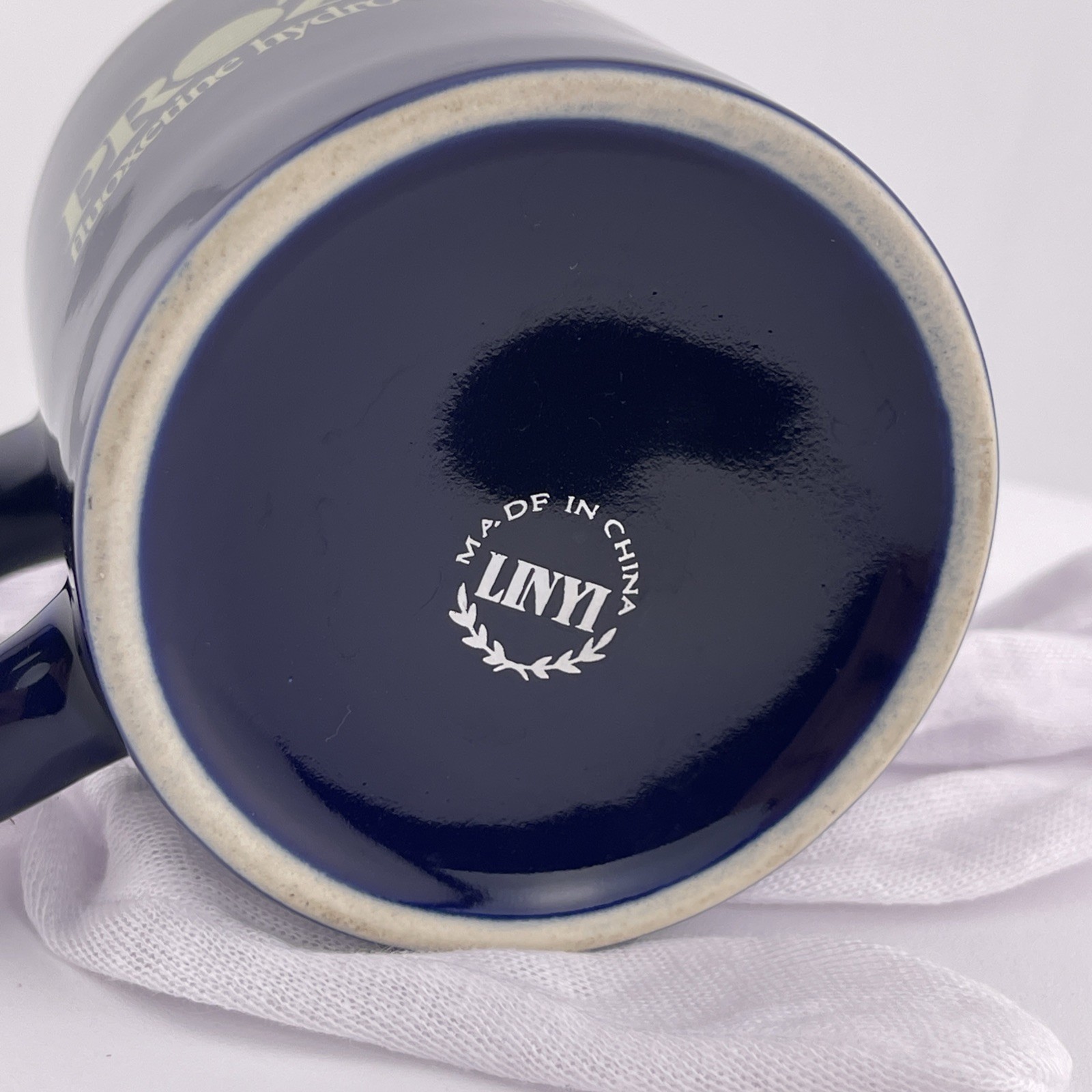 Vintage Prozac Mug Advertising Blue Gold Rim Coffee Pharmaceutical Cup Mug Linyi