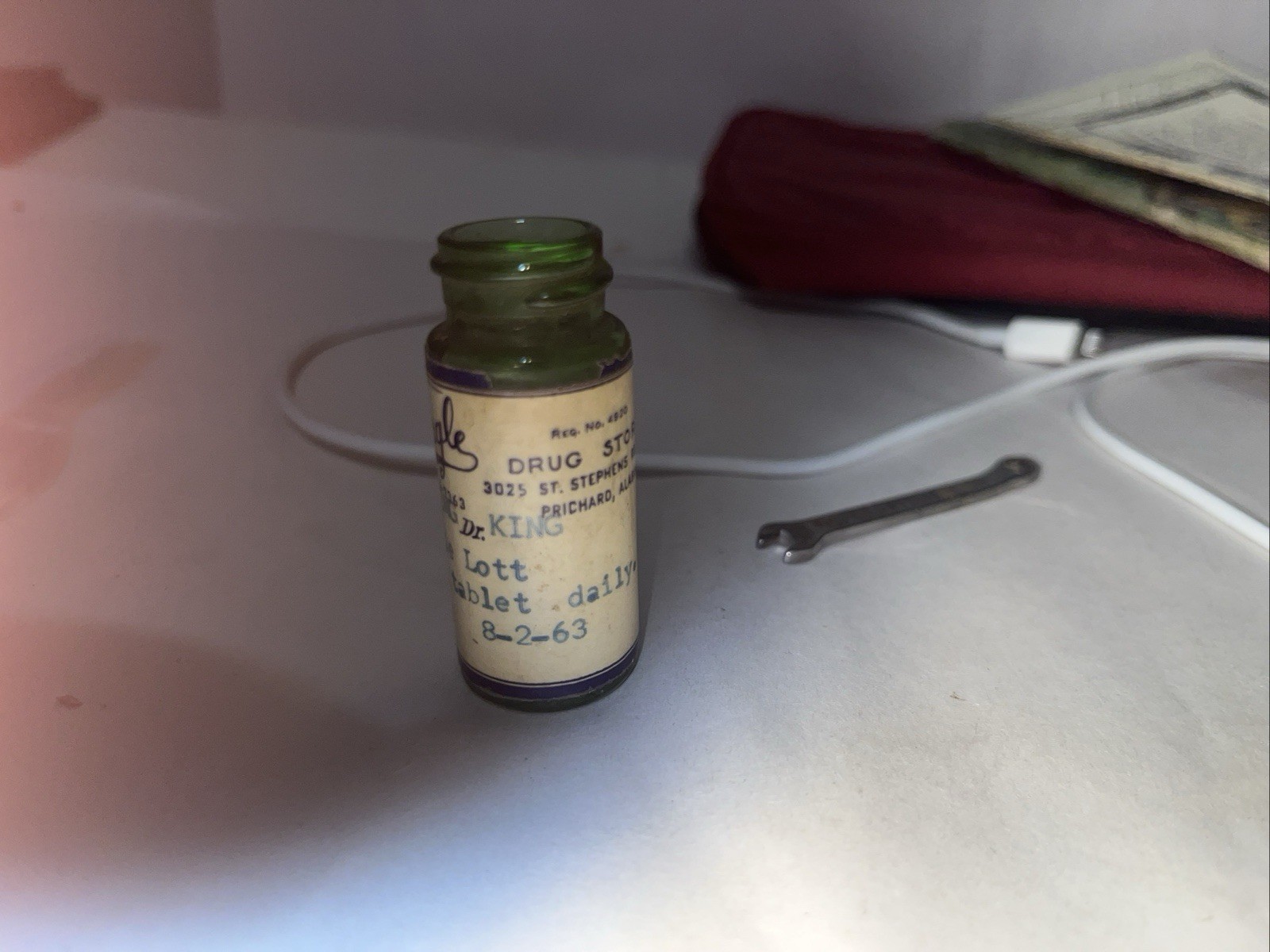 VTG Green Glass Prescription Bottle 1963 DRUG STORE 2-1/4” Tall
