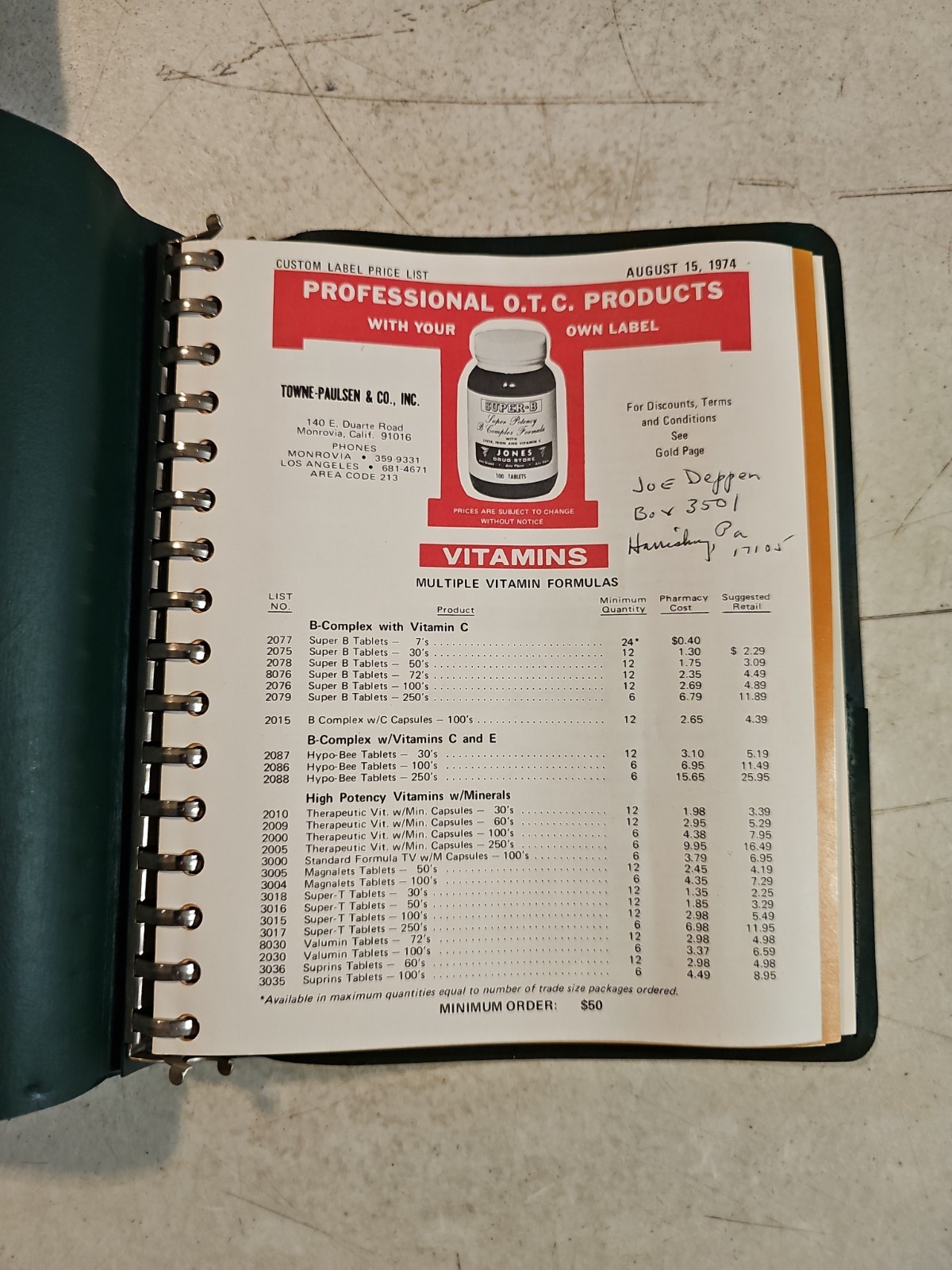 Vintage 1974 Towne Paulsen & Co Pharmaceutical Catalog And Price Lists