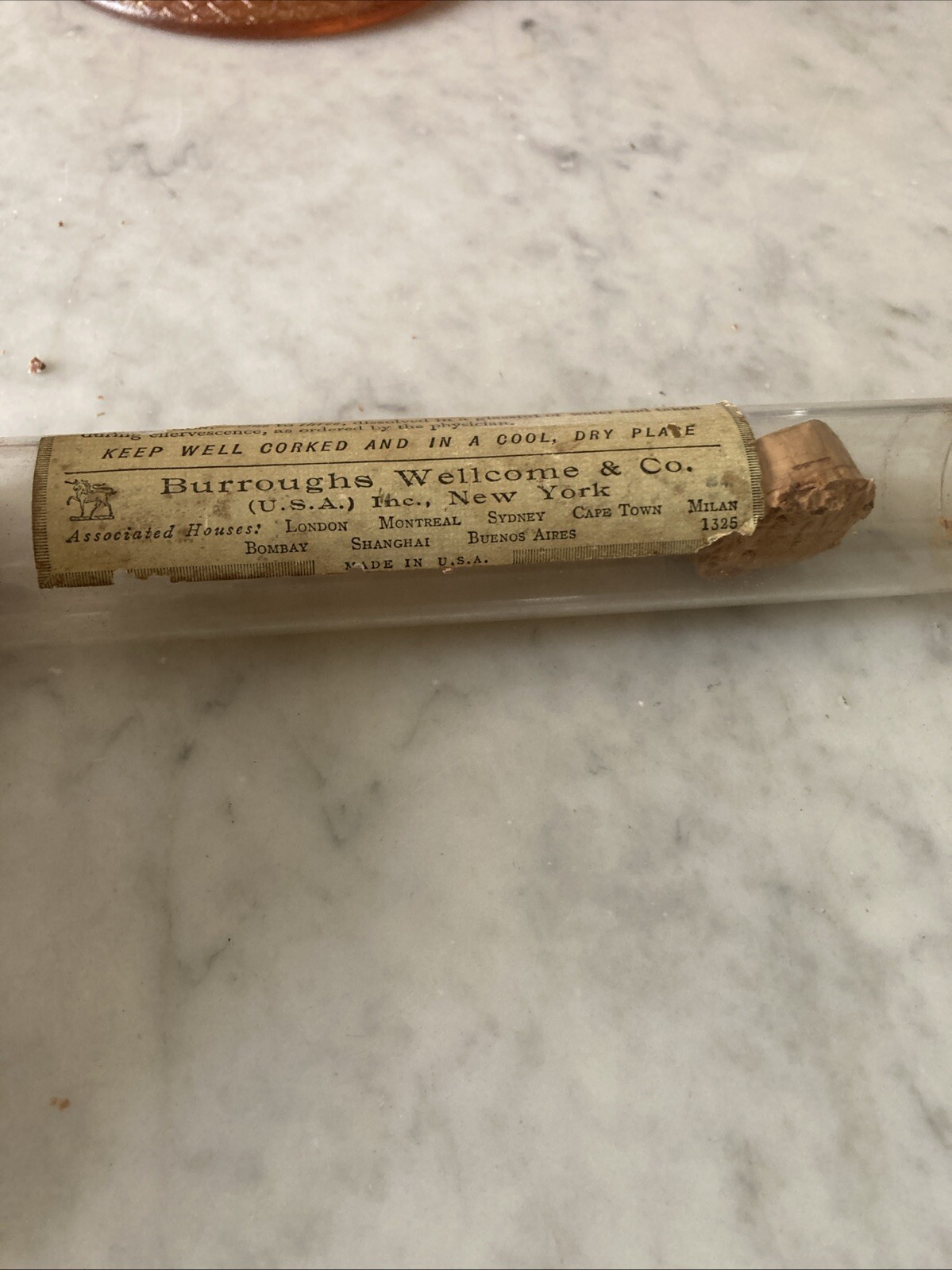 Vintage Pharmacy Sodium Tablets Glass Vial With Cork Paper Label