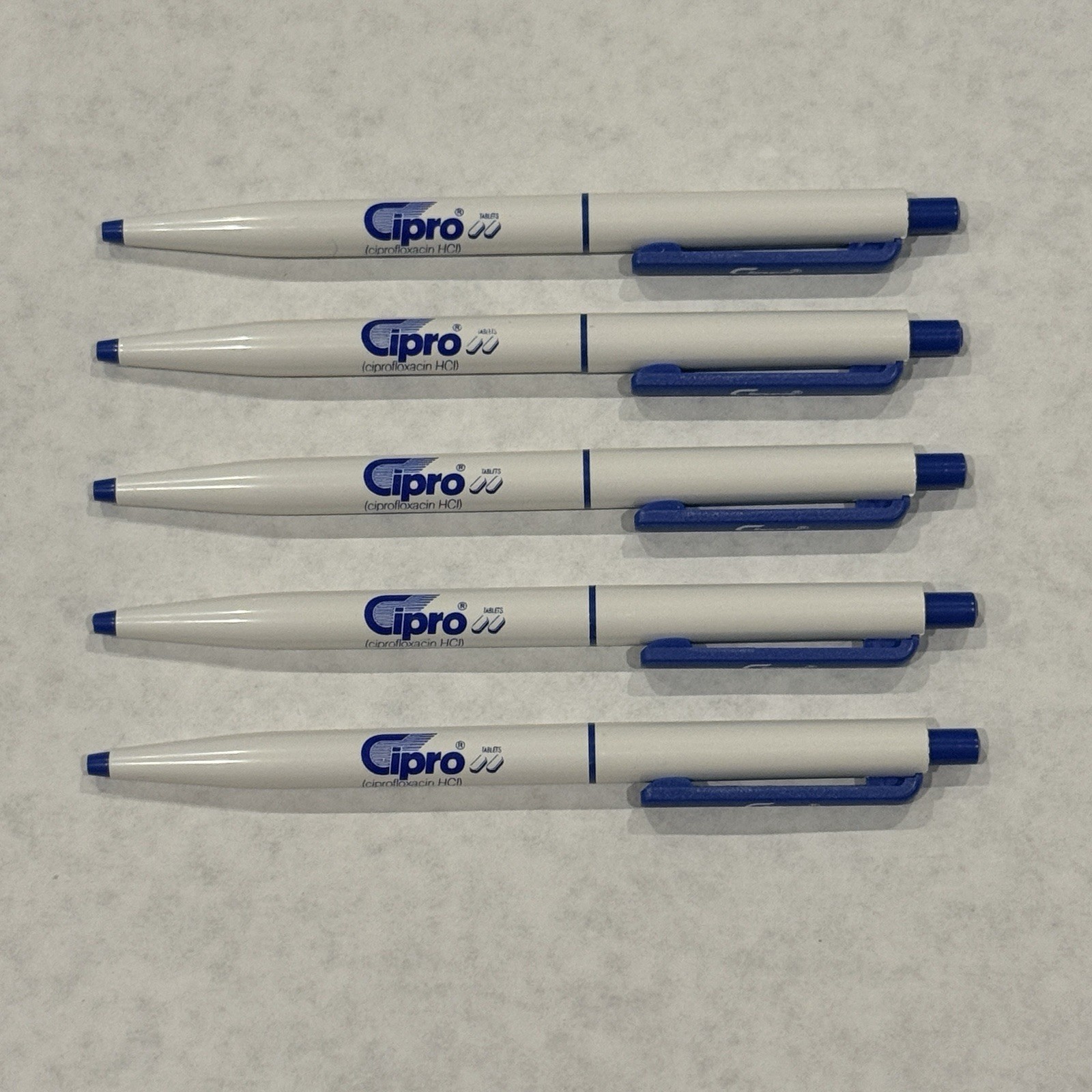 Lot 5 CIPRO Pharmaceutical Drug Rep Pens Advertising Cipro Ink Pen UNTESTED
