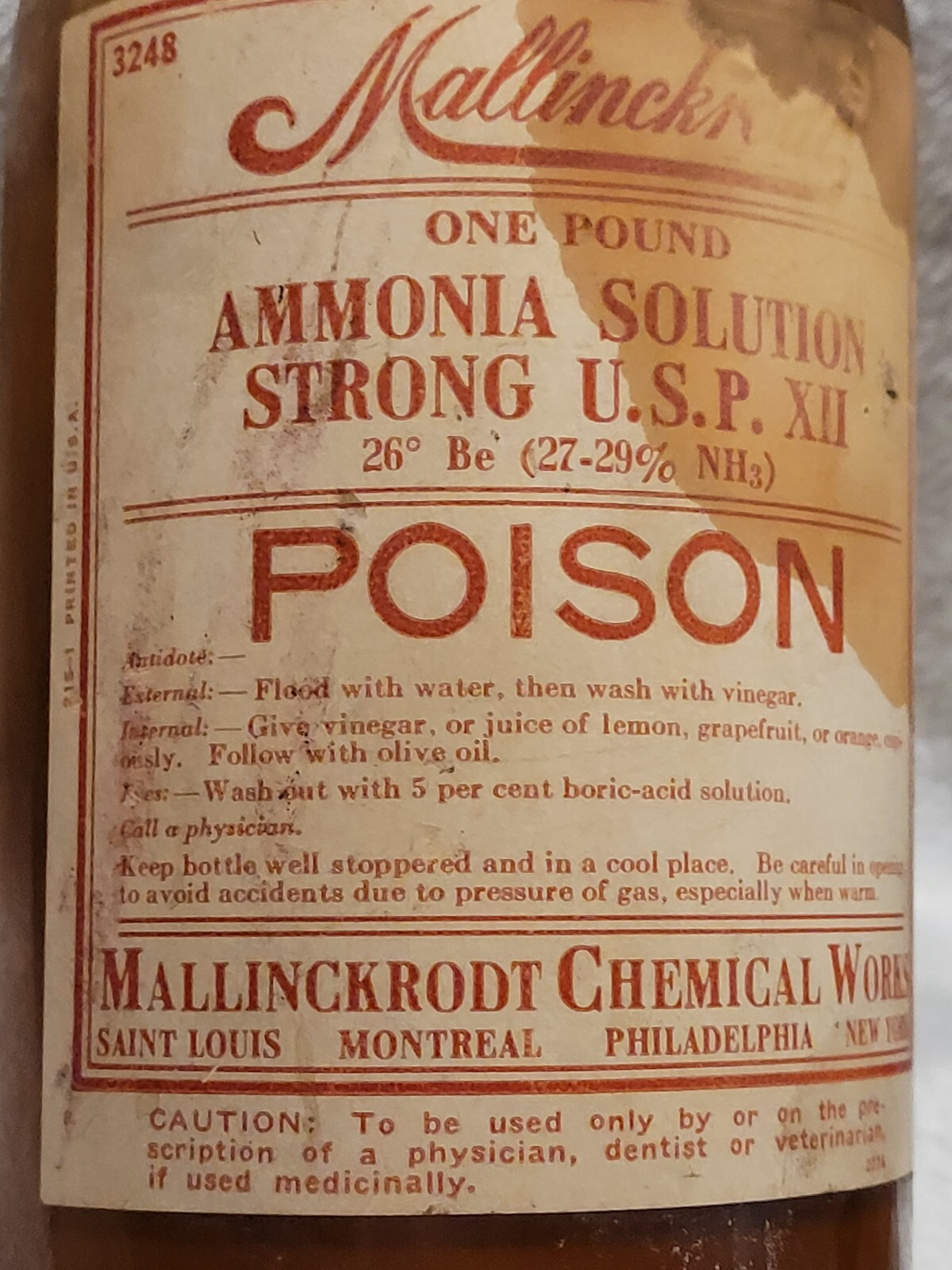 Large Mallinckrodt Poison Original Label And Lid Empty