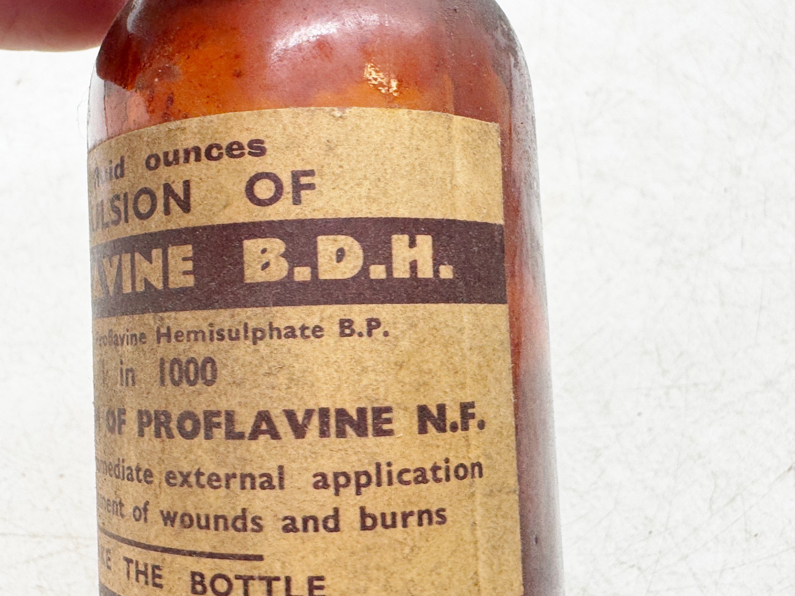 VINTAGE PROFLAVINE EMULSION MEDICINE BOTTLE BRITISH DRUG HOUSES LONDON