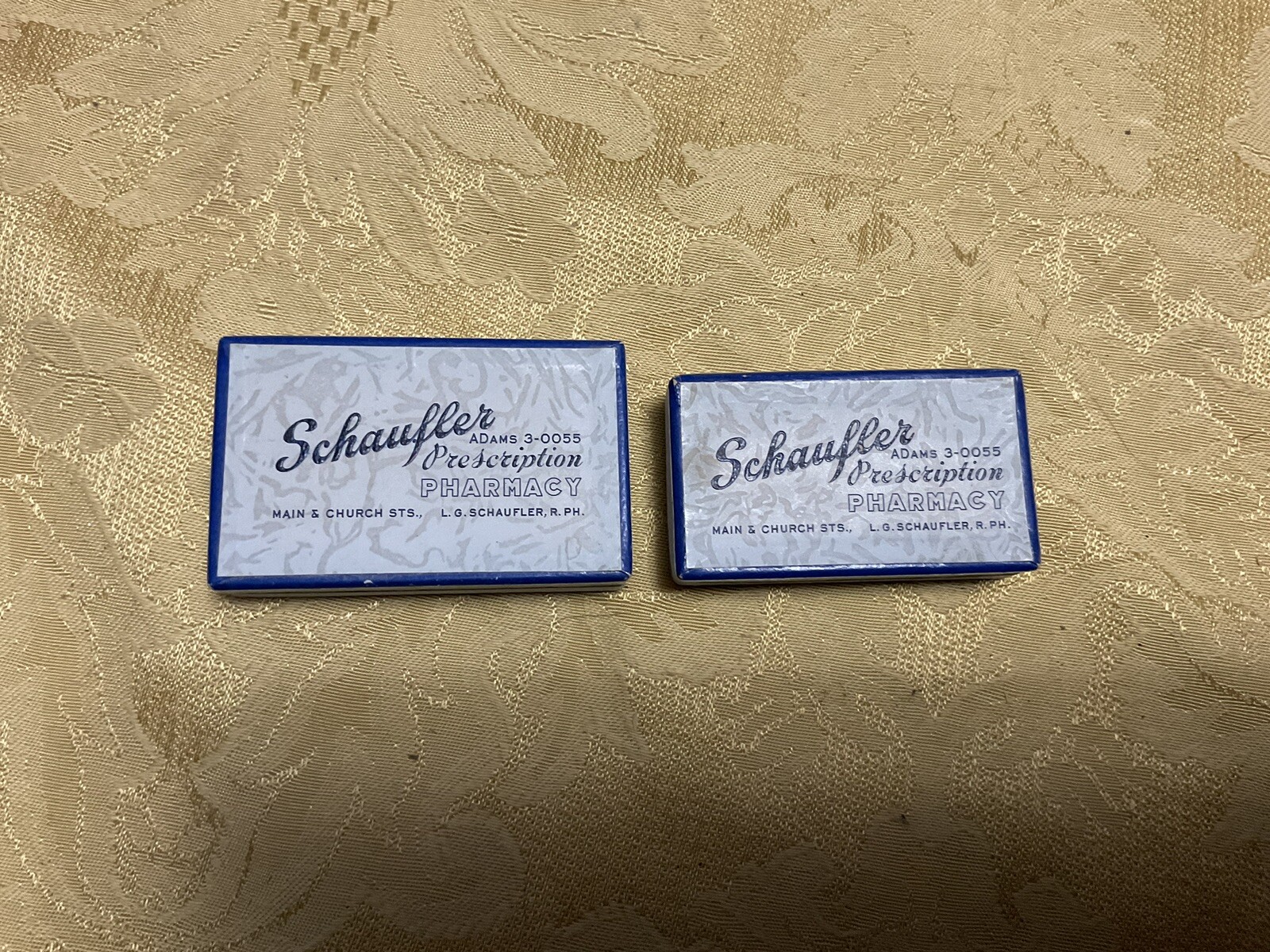 Schaufler Pharmacy Drug Co. Cardboard Prescription Pill Box Belleville ILL 2pcs