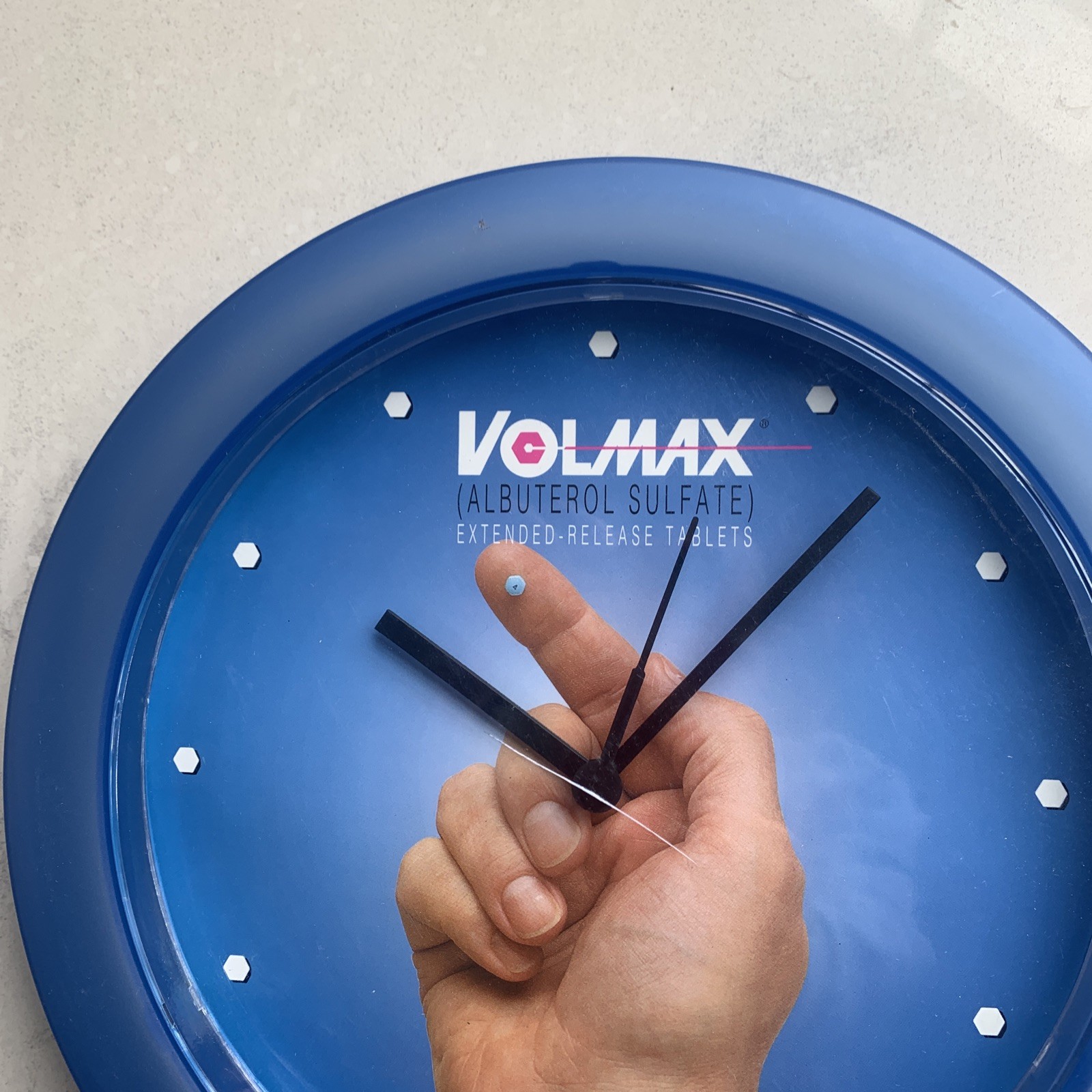 Volmax Wall Clock Vintage Pharmaceutical Drug Rep Promo Item – 12″ Blue NEW
