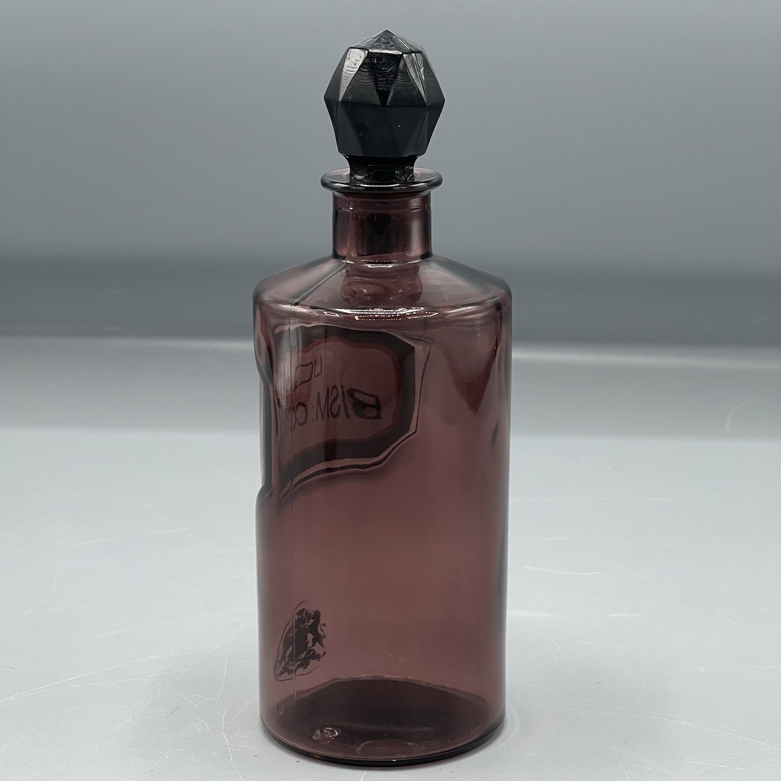 Antique Amethyst Glass Apothecary Bottle Royal Pharma Society Bismuth 7″