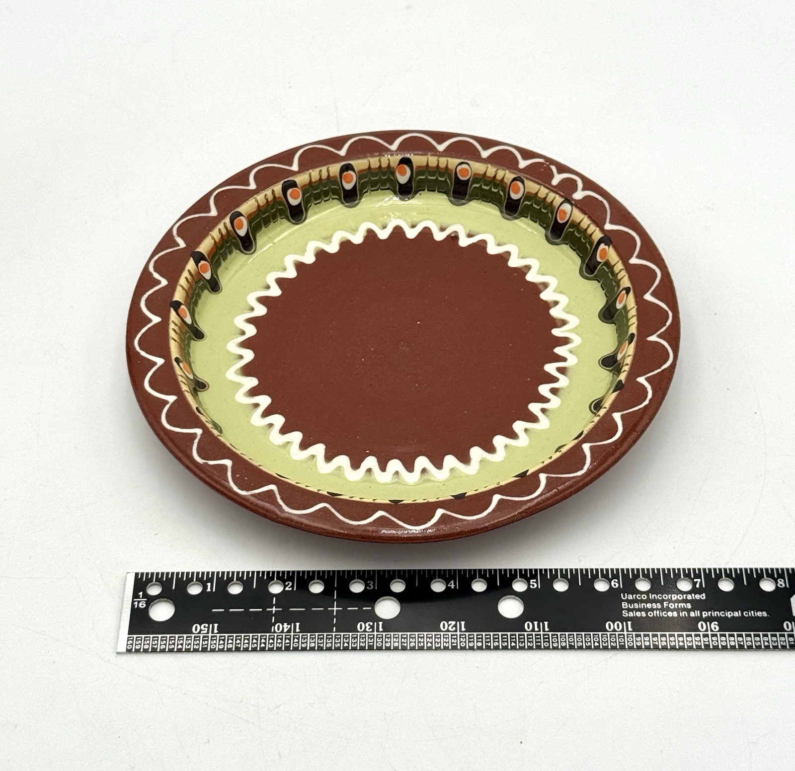 Vintage Bulgarian Peacock eye Dripware Pottery 5-Piece Condiment Set