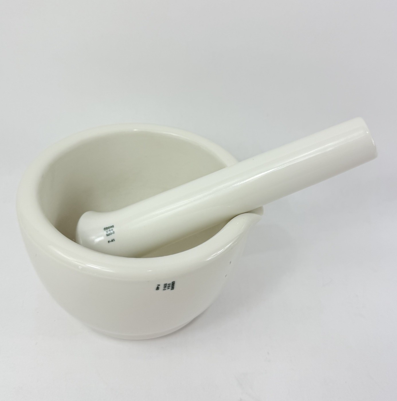 COORS Large White Porcelain Mortar & Pestle Set #5202 F41 #5203 F40 USA VINTAGE