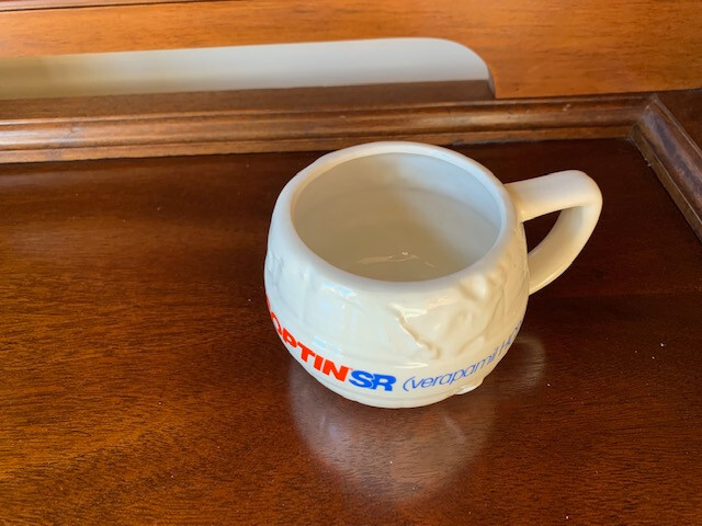 Drug Rep “Globe Shaped” Isoptin-SR coffee cup. 24-Hour Power! New never used