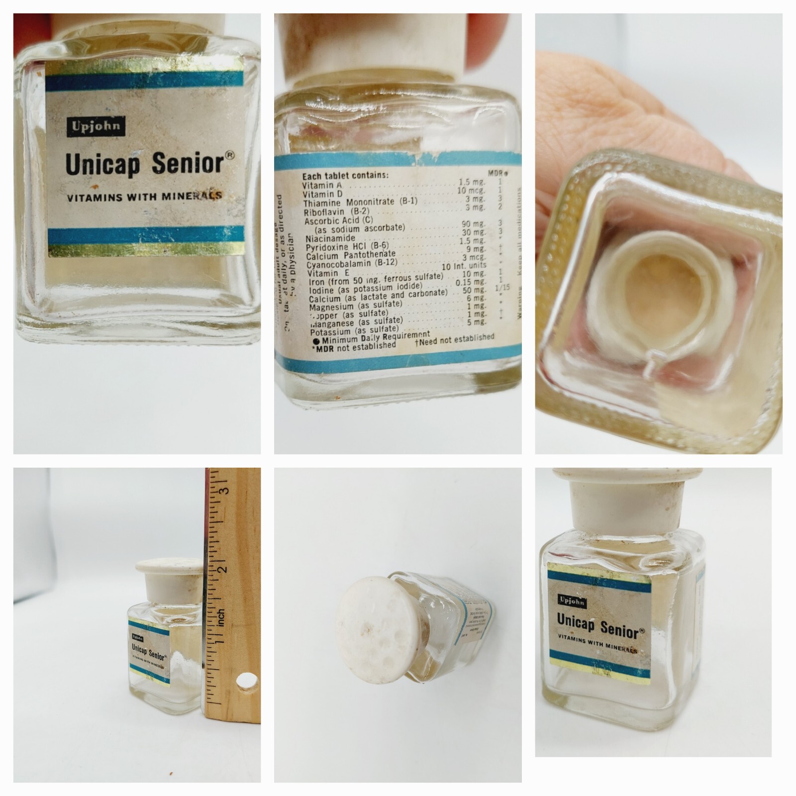 Vintage Upjohn Unicap Multivitamins Empty Bottles Collectible Jars Drug Lot Of 2