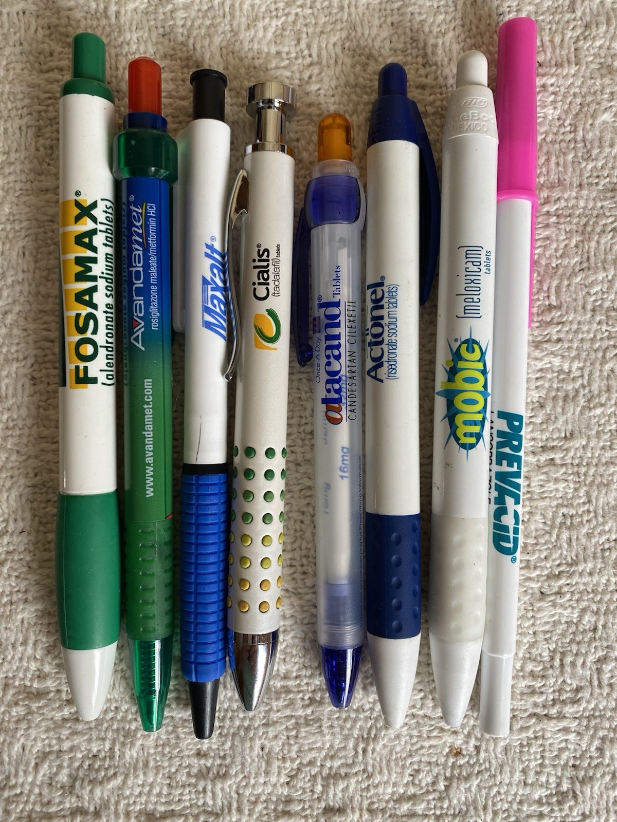 Lot Of 8 Pharmaceutical Drug Rep Pens Fosomax Cialis Actonel Mobic +++ READ