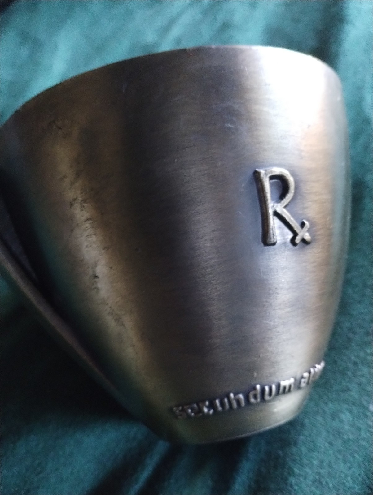 Vintage Brass Rx Graduate 1971 Mortar Pestle MEDICAL HISTORY coricidin INDUSTRY