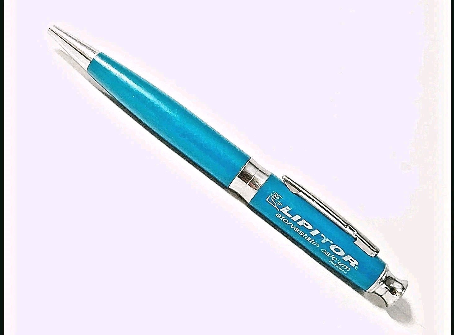 Vintage Pfizer Lipitor Pharmaceutical Ballpoint Pen Blue Metal Drug Rep