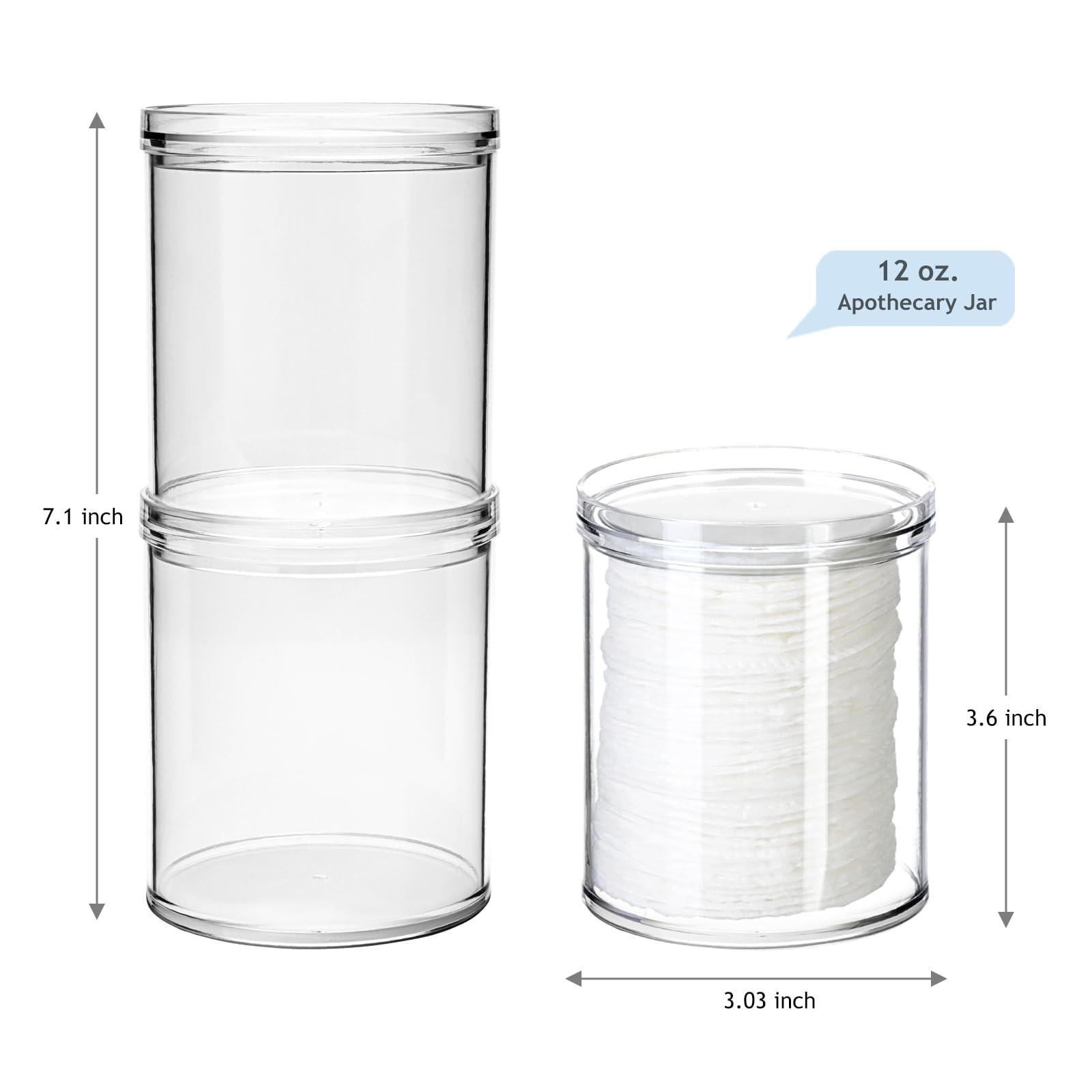 SheeChung 2-Pack Stackable Clear Qtip Holder – 10oz Crystal Apothecary Jars w…