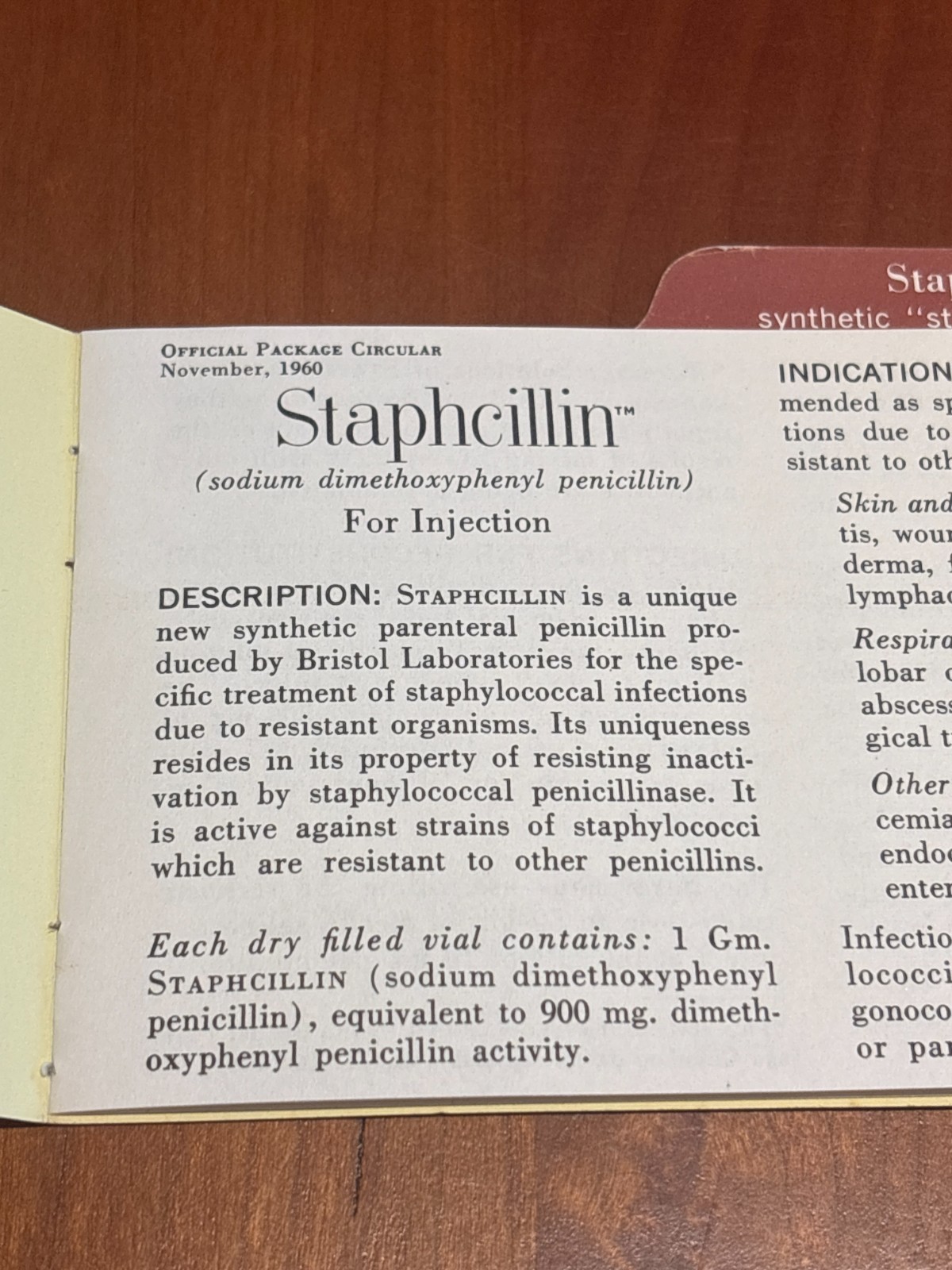FREE SHIP! 1960 Staphcillin Medication Info Original Bristol Lab Pamphlet