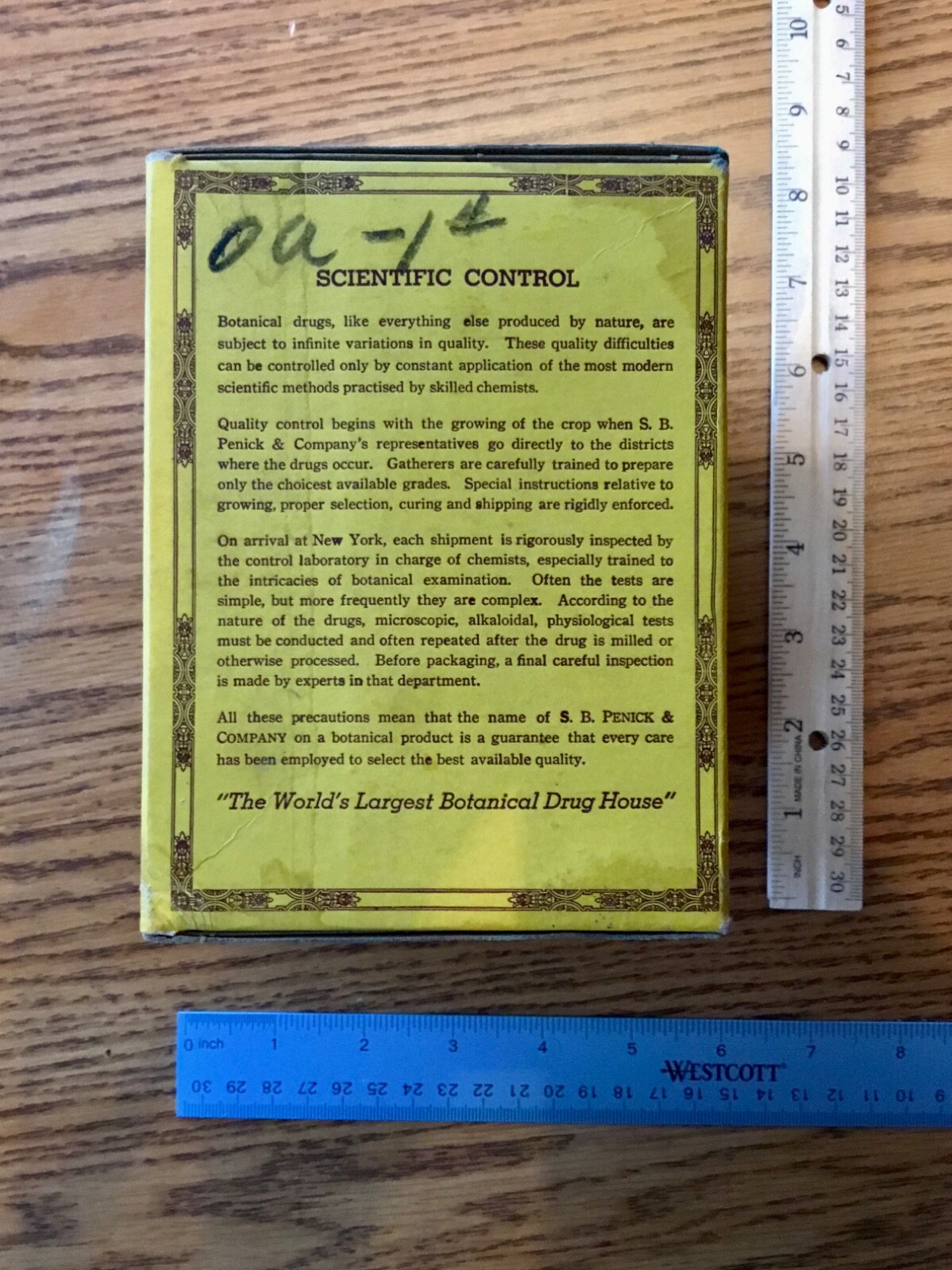 Vintage 1 pound box of Penwick’s Quassia Chips N.F. Botanical drug (opened box)