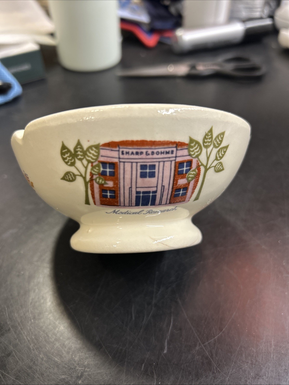 Vintage Merck Sharp Dohme Mortar Pharmacy Ashtray with Charles Lamb Quote