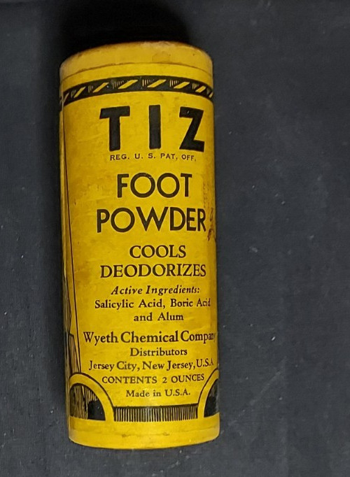 1942 Advertising Medicine Container TIZ Foot Powder Wyeth Chemical Jersey City