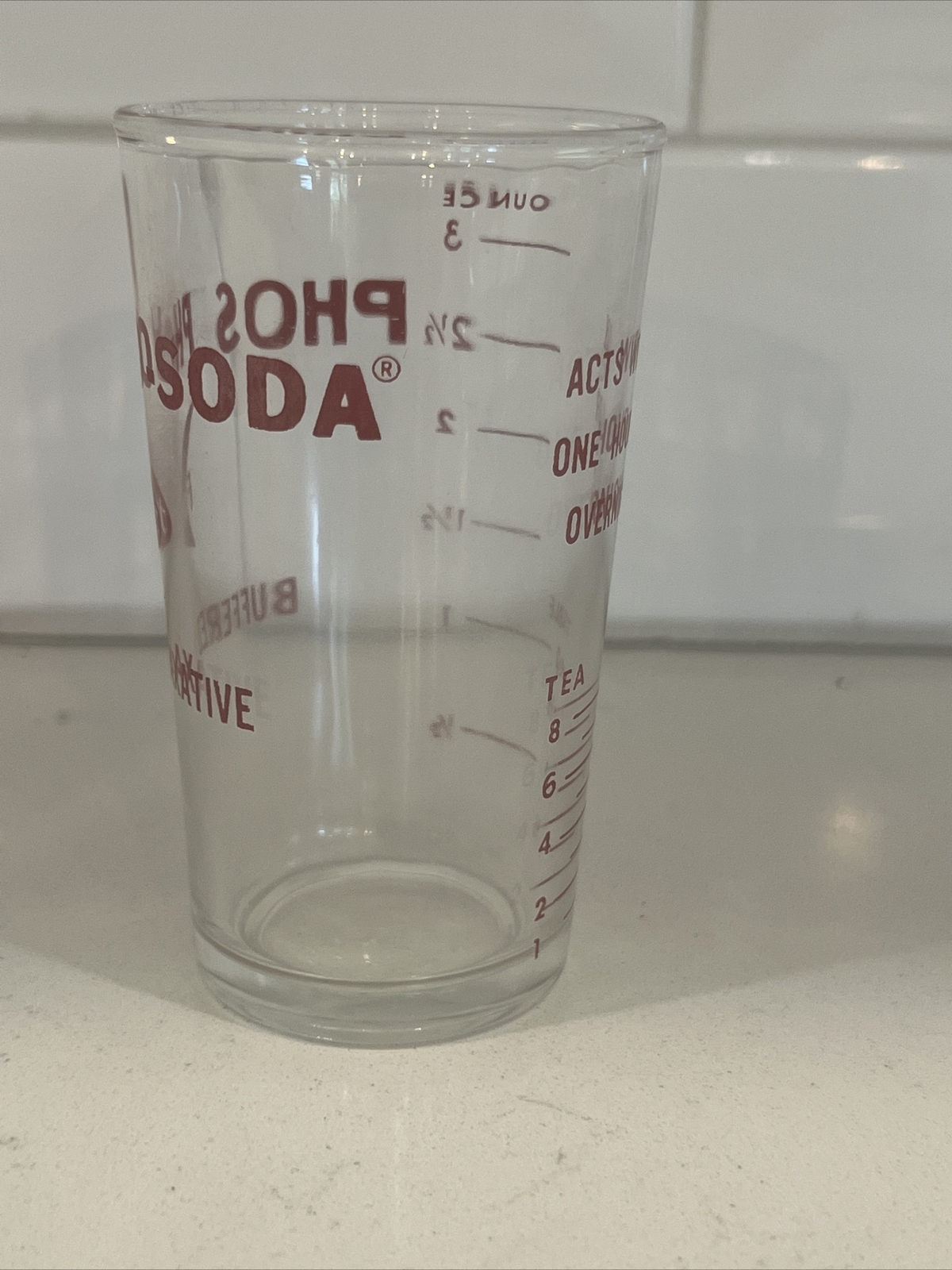 Fleet Phospho Soda Glass Measuring Cup Buffered Laxative Medical Ad Shot Glass