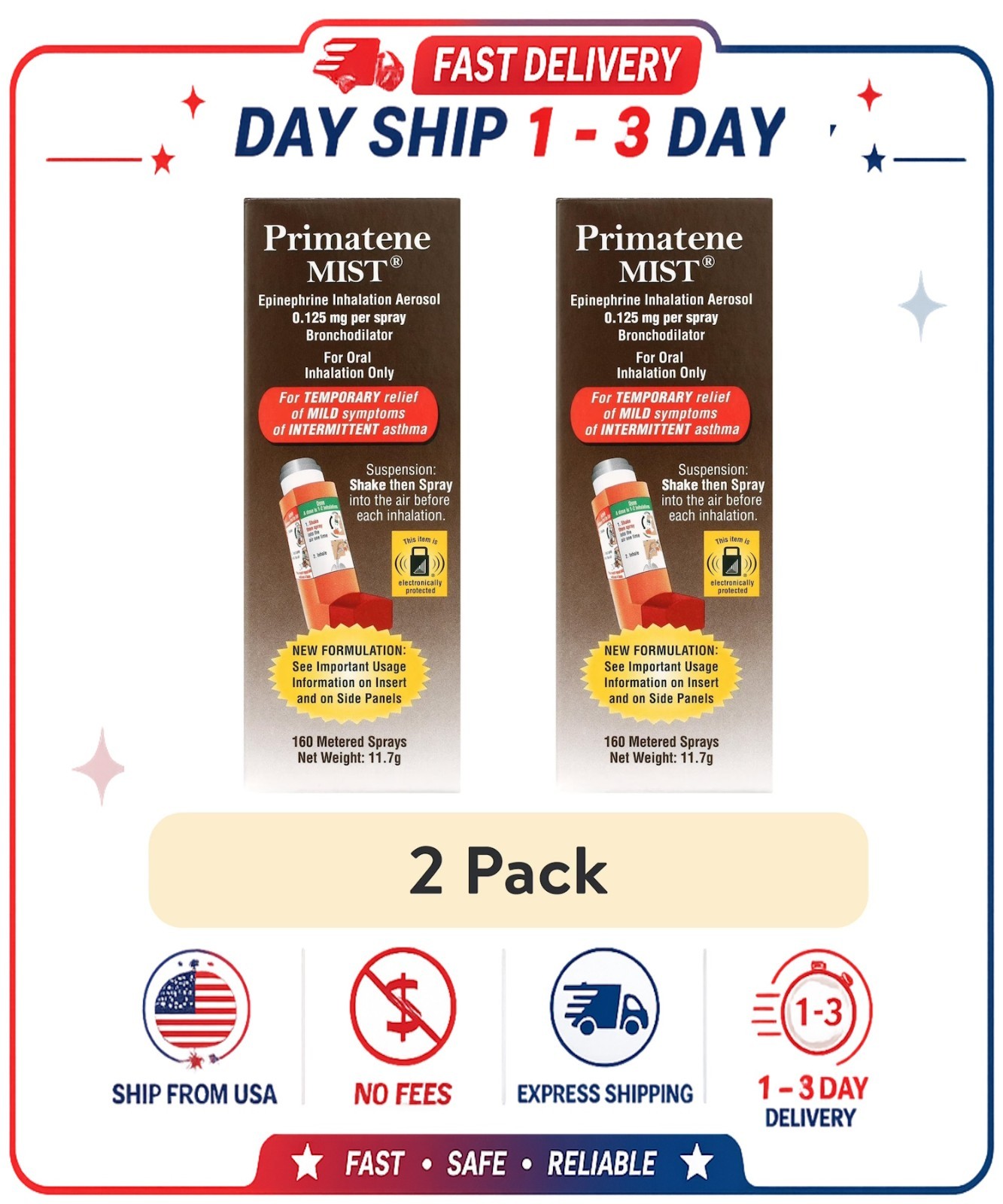 (2 pack) Primatene MIST Epinephrine Oral Inhalation Aerosol