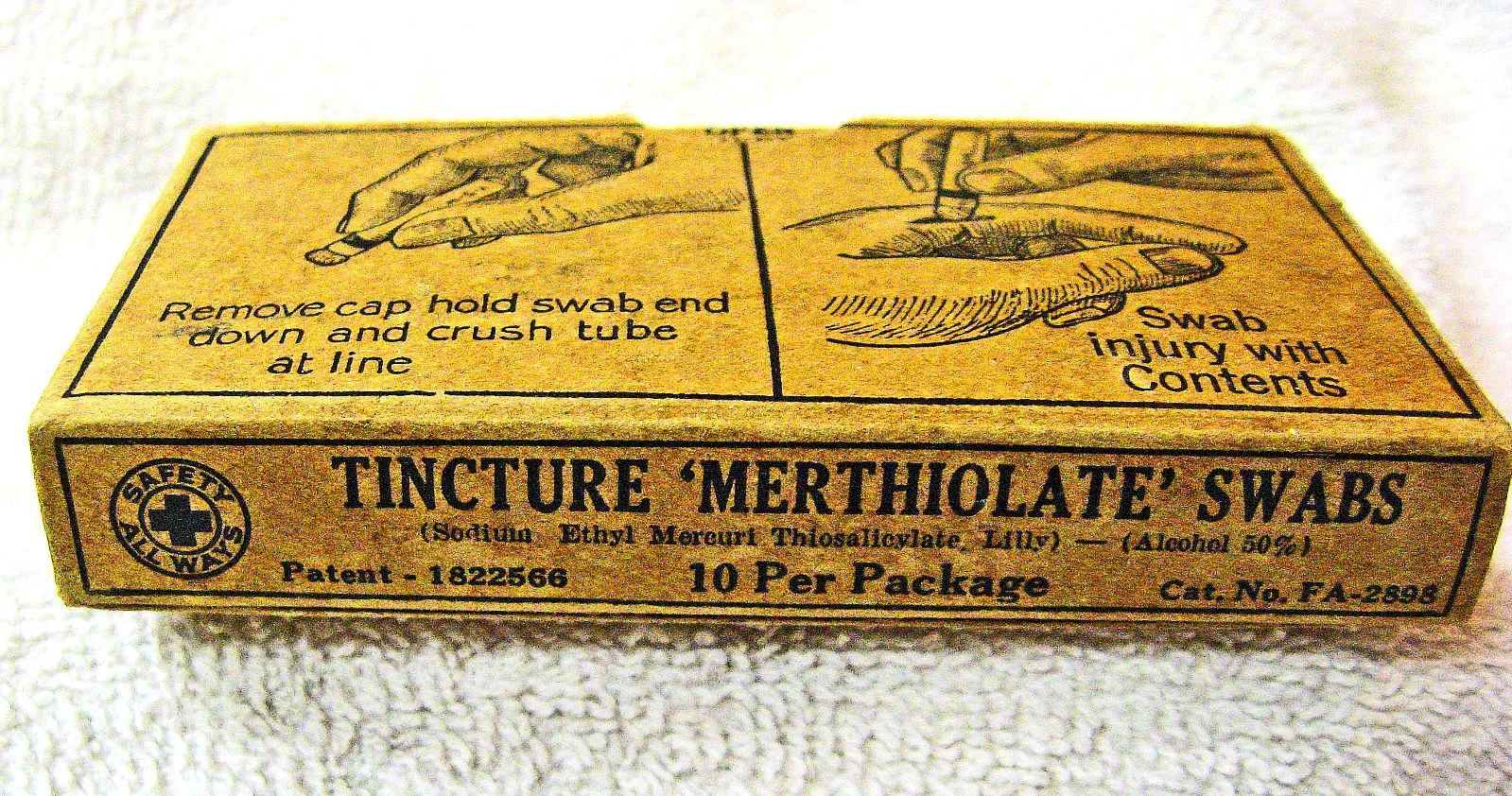 Vintage Tincture Merthiolate Swabs: Full Box of Ten B.F. McDonald Co/Mine Safety