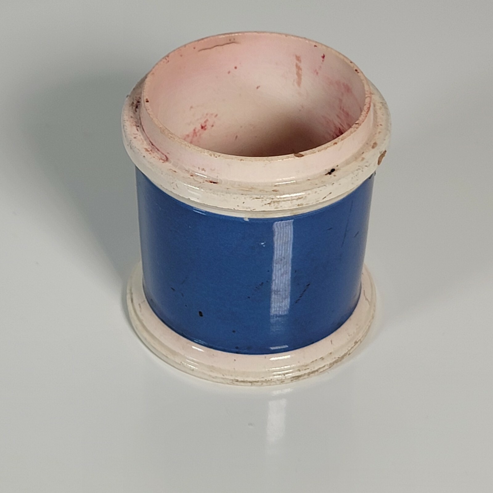 Vintage Blue Medicinal Medicine Jar Lidded Ungt Rubri Scarlatini F&B Apothecary