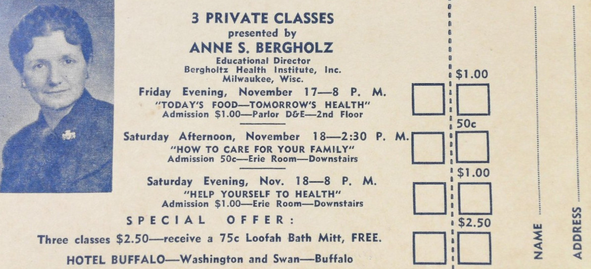 Vintage private Health Classes Seminar Anne S Bergholz Hotel Buffalo New York