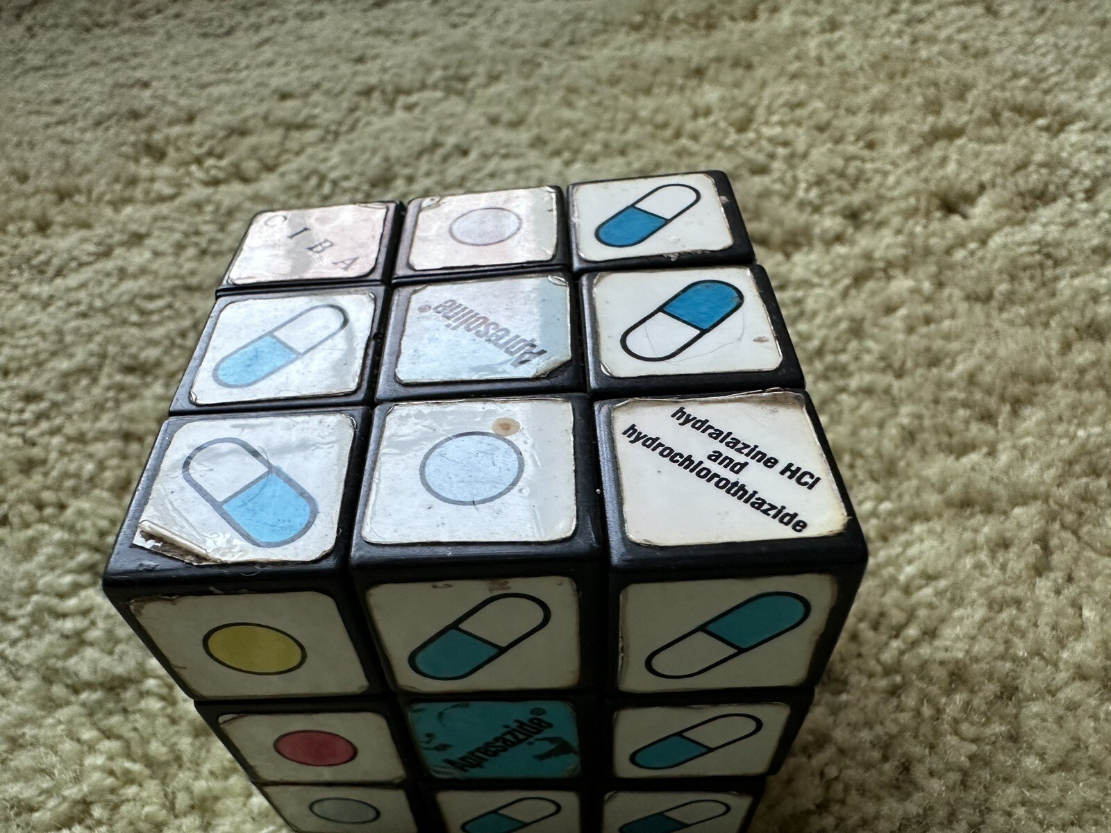 Vintage Pharmaceutical Drug Rep Rubik Cube Ad For Apresazide, Ciba, Etc, Used