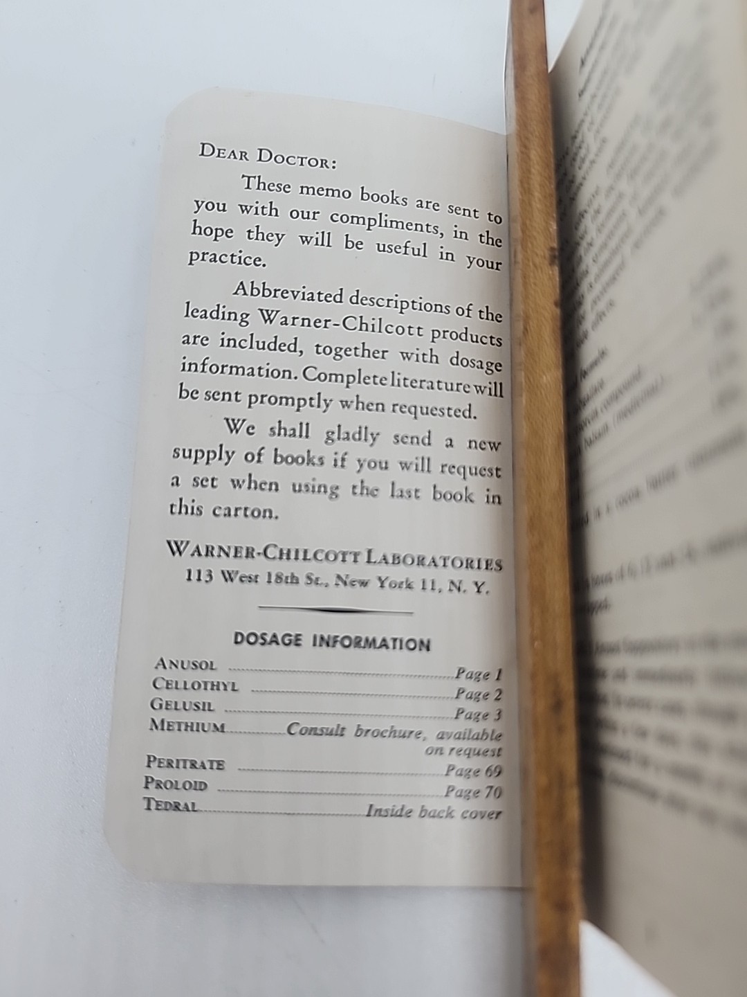 June & July 1955 Warner Chilcott Products Promotional Doctor Memo Book