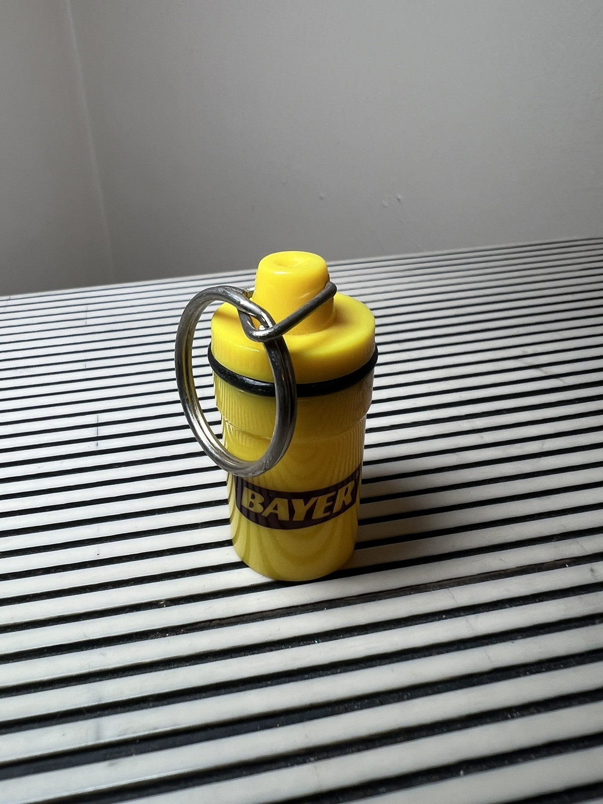 Bayer Aspirin Advertising Women Heart Pill Holder Container Keychain Yellow Vtg