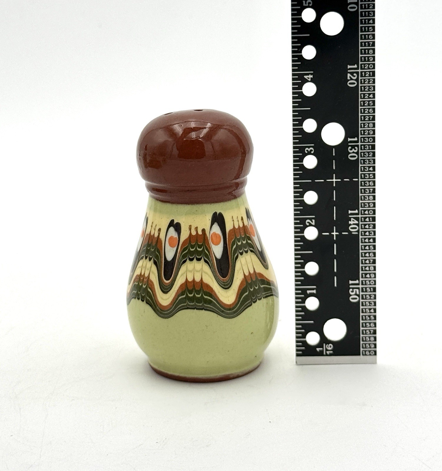 Vintage Bulgarian Peacock eye Dripware Pottery 5-Piece Condiment Set