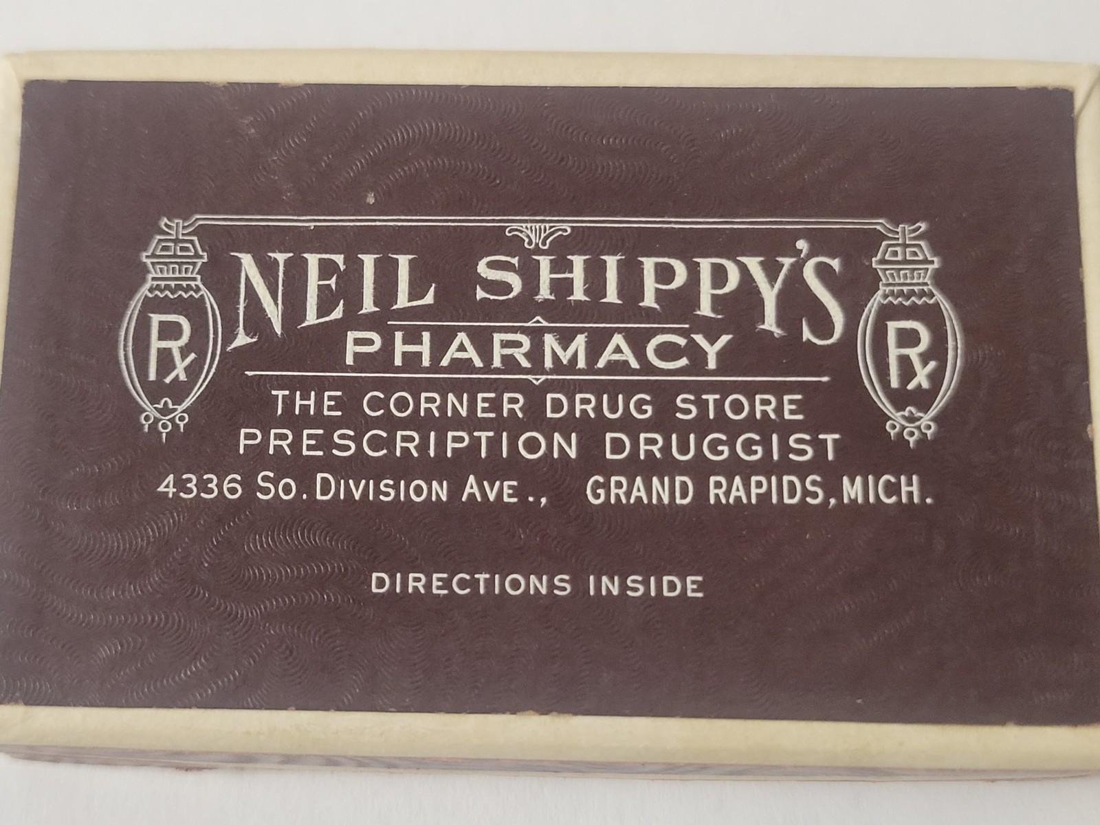 Vintage Pharmacy 50s RX Prescription pill box NEIL SHIPPY’S Grand Rapids, MI EXC