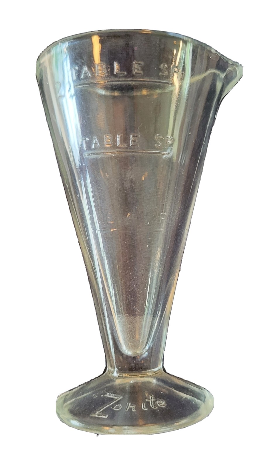 Vintage GLASS ZONITE 2 TABLESPOON APOTHECARY MEASURING BEAKER W/ SPOUT 3 1/2″