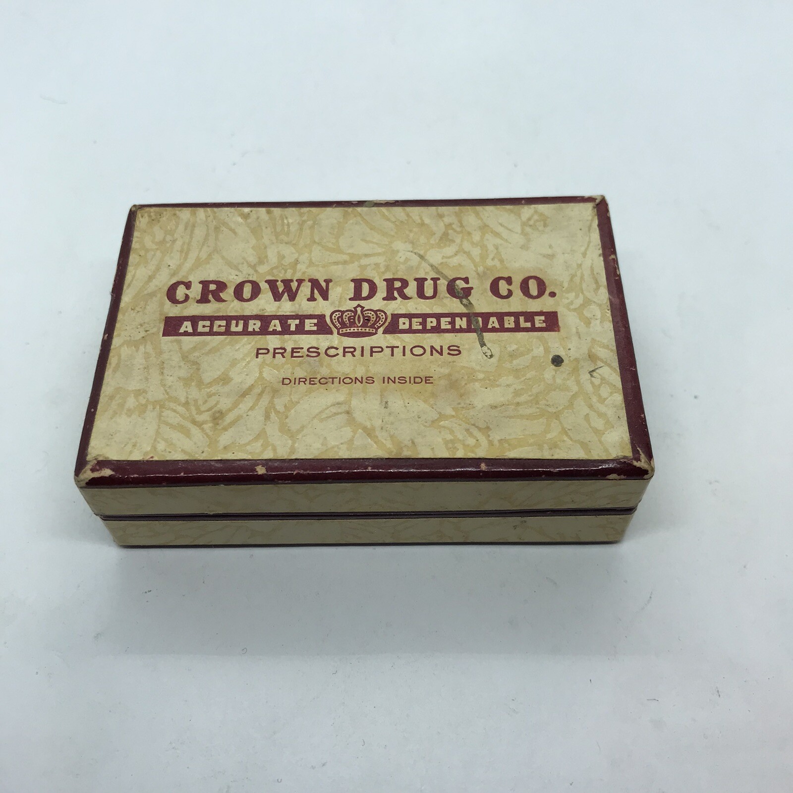 Vintage Crown Drug Co Pharmacy Prescription Pill Box 1950s Medicine Joplin Mo
