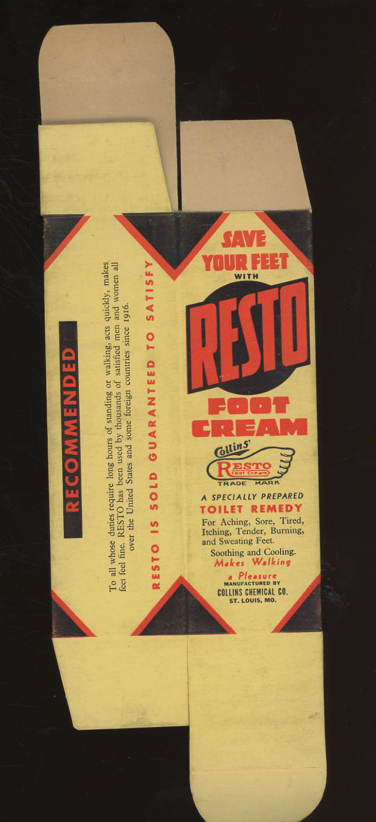 Resto Foot Cream Collins Distributed by Chandler Empty Box