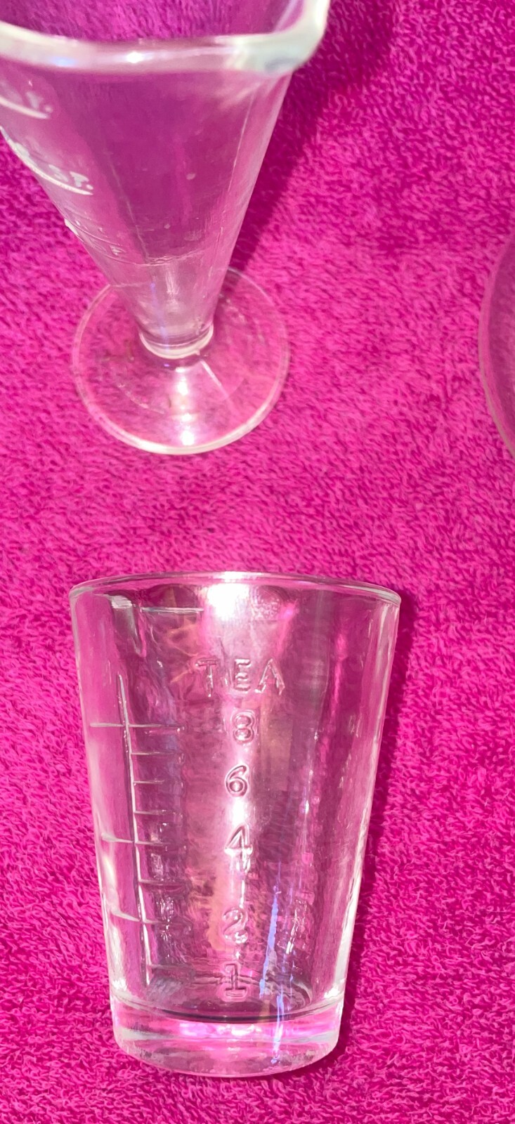 3 Vintage Beakers Zonite Glass 2 Tbsp Apothecary Measuring Beaker w/Spout Plus