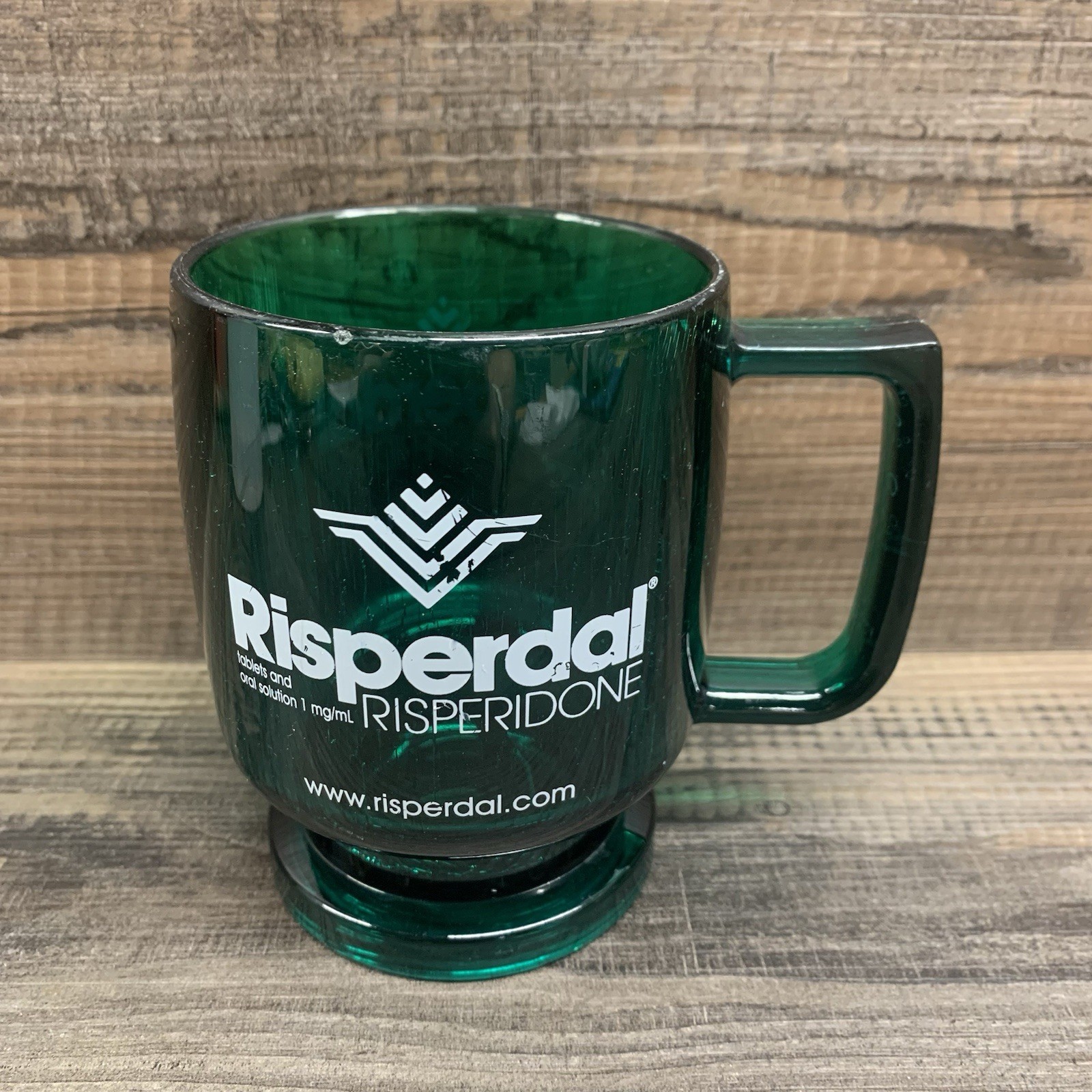 Risperdal Risperidone Drug Rep Hard Plastic Mug Green Coffee Cup VINTAGE