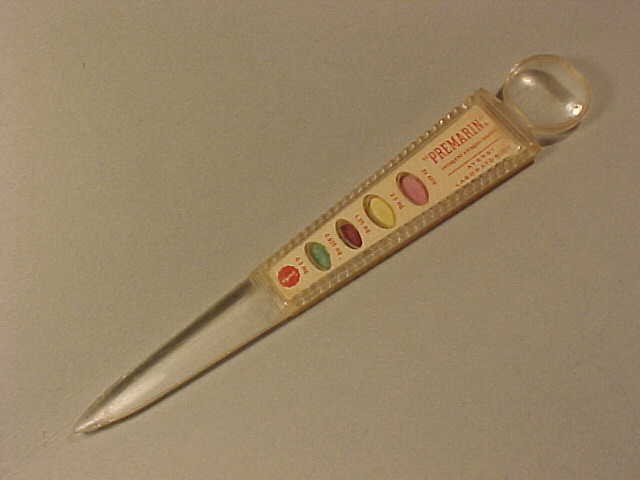 Vintage Averst Laboratories “Premarin” Drug Advertising Letter Opener Magnifier