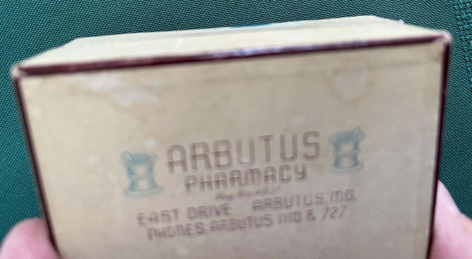 Vintage 1949 Prescription Medicine Box Arbutus Pharmacy Drug Store Maryland